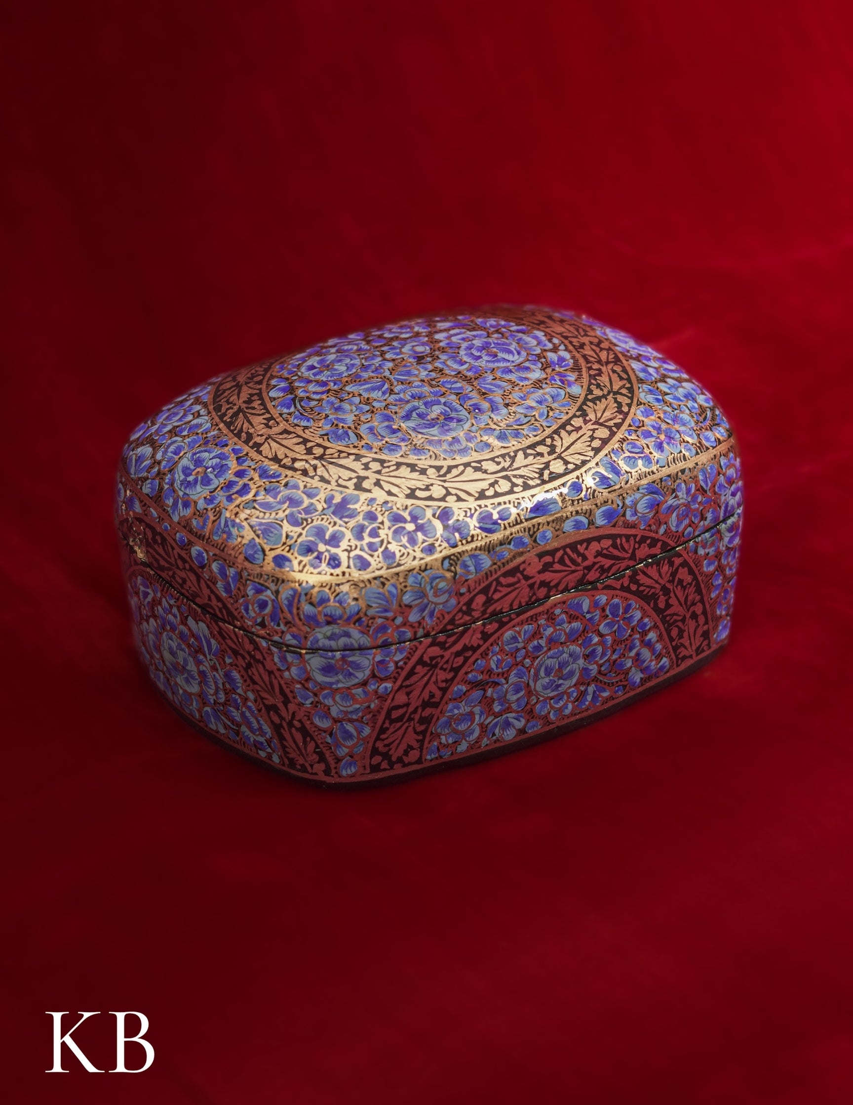 Kashmiri Papier Mâché Rectangular Curved Box (Blue) | Artisan-Made | Handcrafted Heritage - Kashmir Box