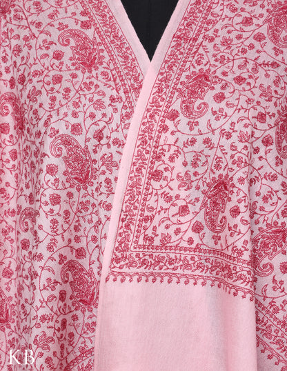 Pale Pink Sozni Jali Embroidered Woolen Stole - Kashmir Box