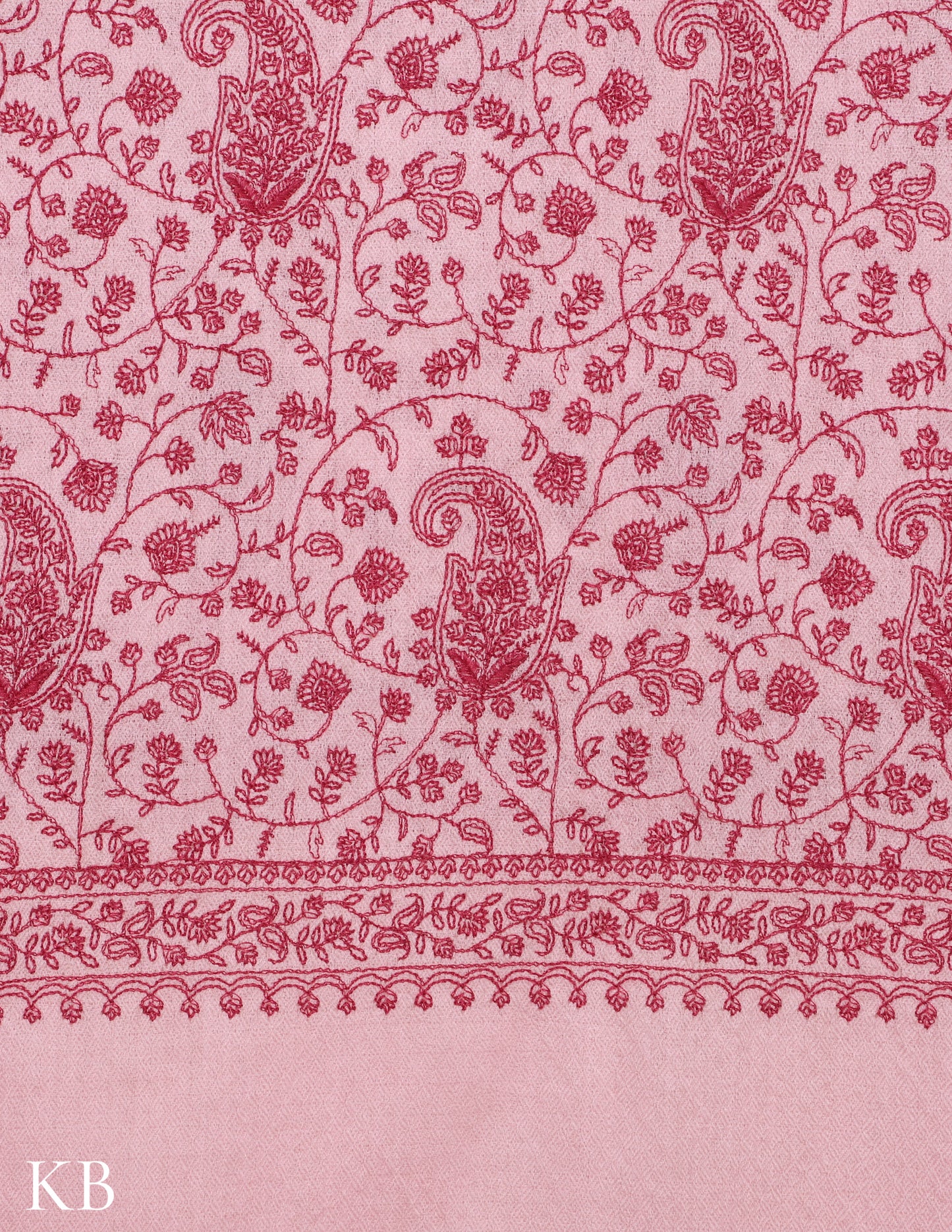 Pale Pink Sozni Jali Embroidered Woolen Stole - Kashmir Box