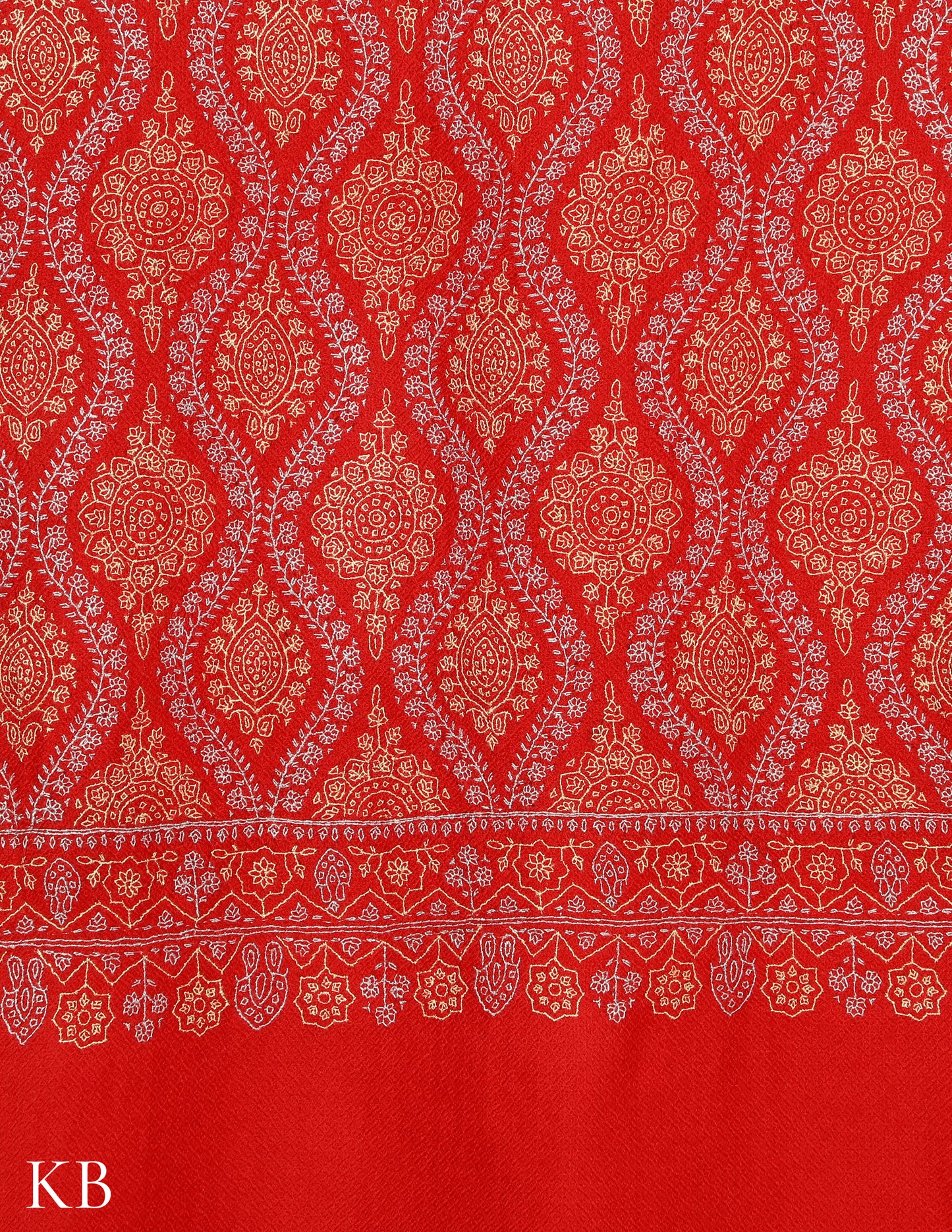 Cherry Red Sozni Embroidered Pure Pashmina Stole - Kashmir Box