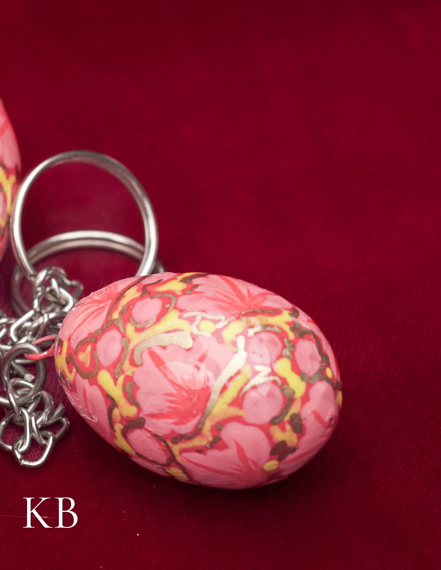 Kashmiri Papier Mâché Key Chain Set (3 pcs) – Hand-Painted Pink Floral | Artisan-Made | Handcrafted Heritage - Kashmir Box