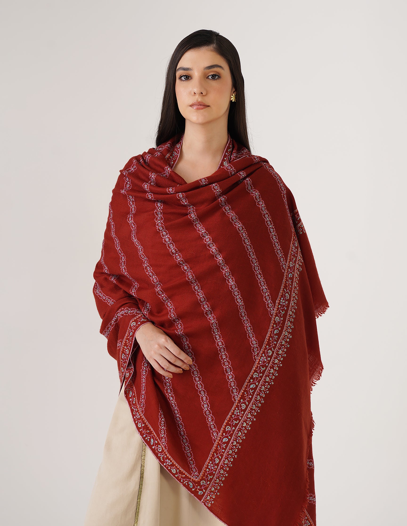 Kashmiri Handwoven Pashmina Sozni Shawl Khatiraas – Rust | Handwoven Heritage - Kashmir Box
