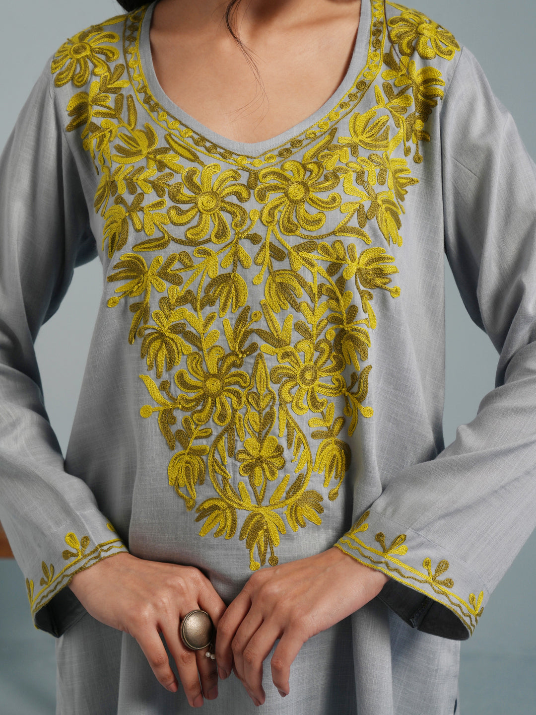 Light Blue Kashmiri Aari Embroidered Rayon Kurta