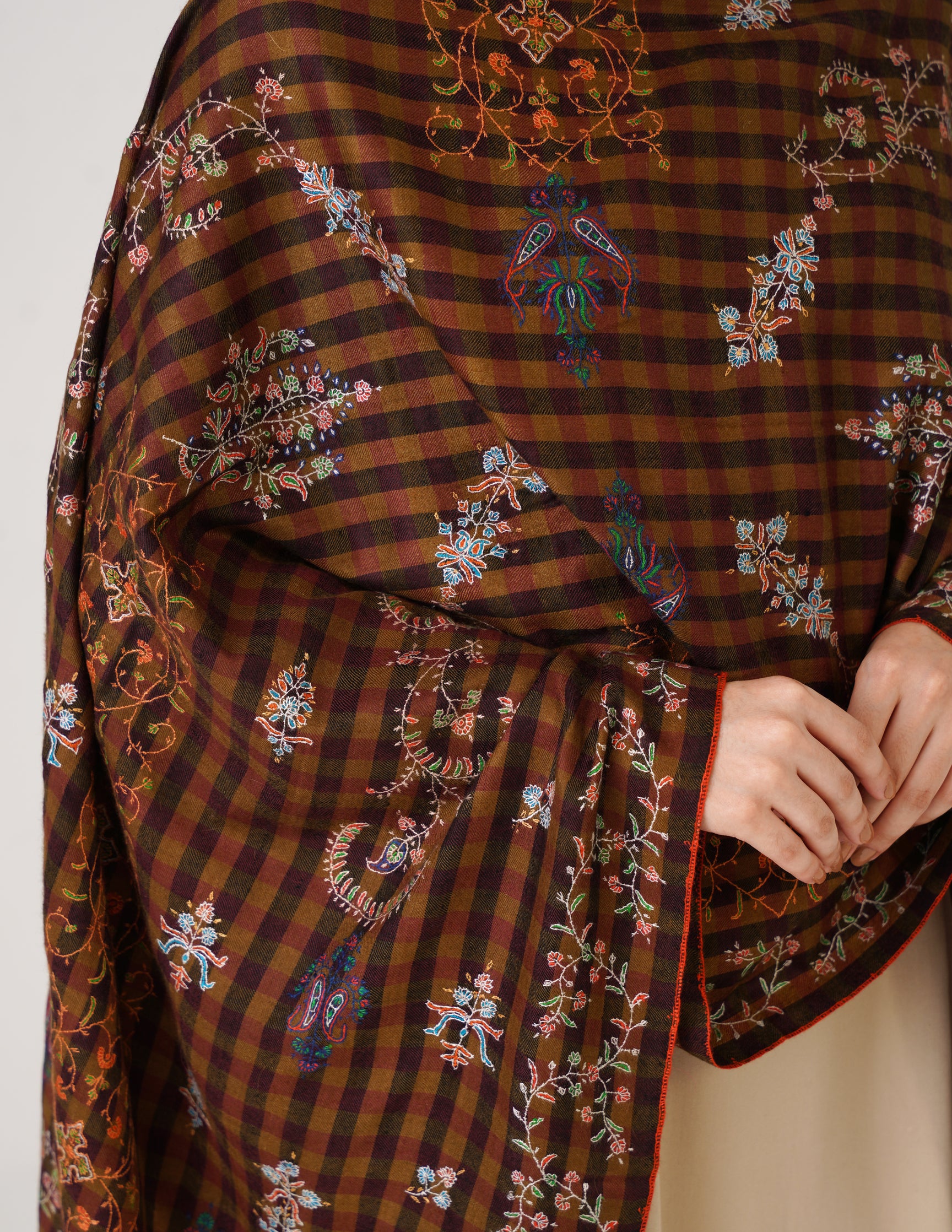 Kashmiri Handwoven Pashmina Sozni Stole Striped Modern – Mustard & Black | Handwoven Heritage - Kashmir Box