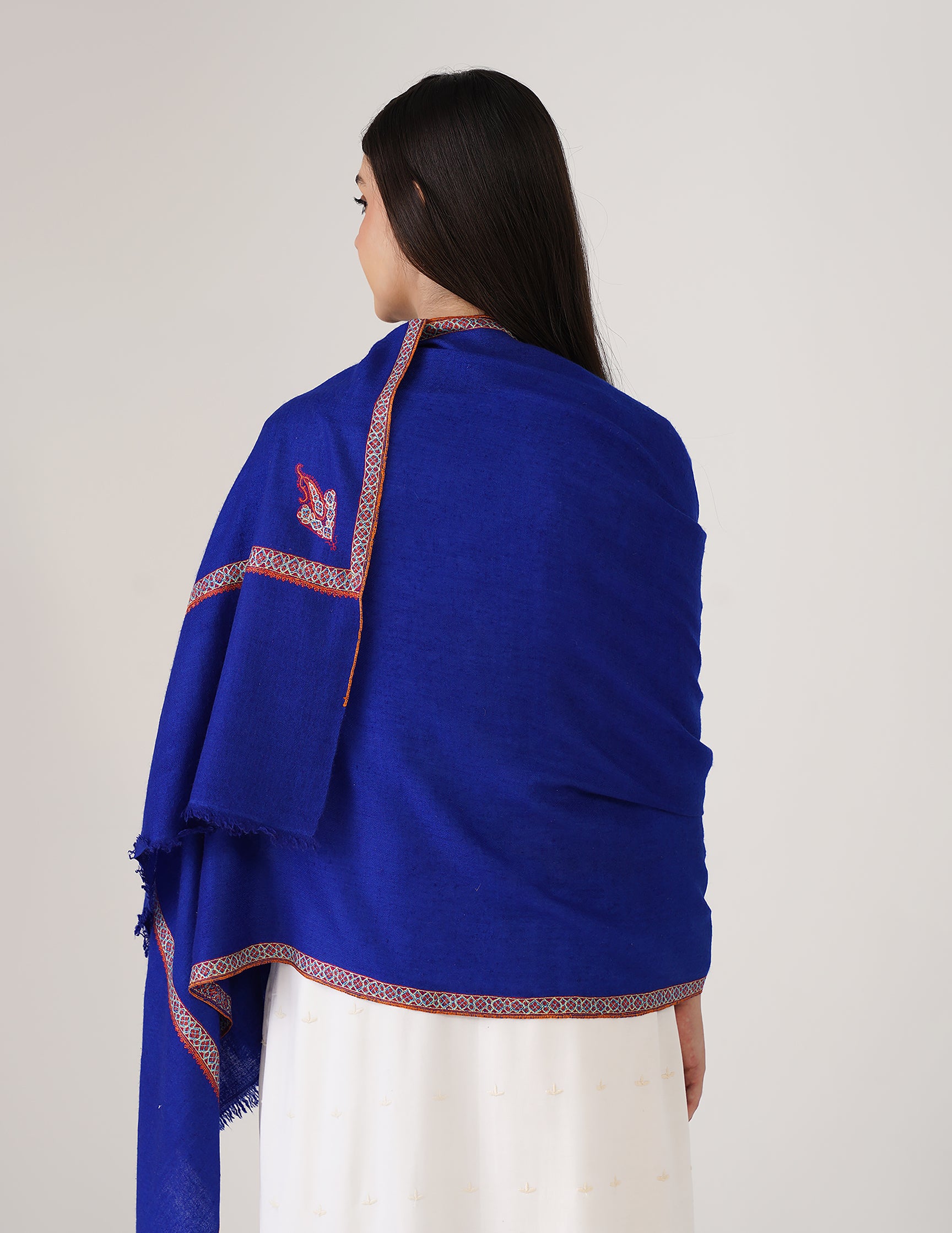 Kashmiri Handwoven Pashmina Sozni Stole Hashidaar – Dazzling Blue | Handwoven Heritage | GI Certified - Kashmir Box