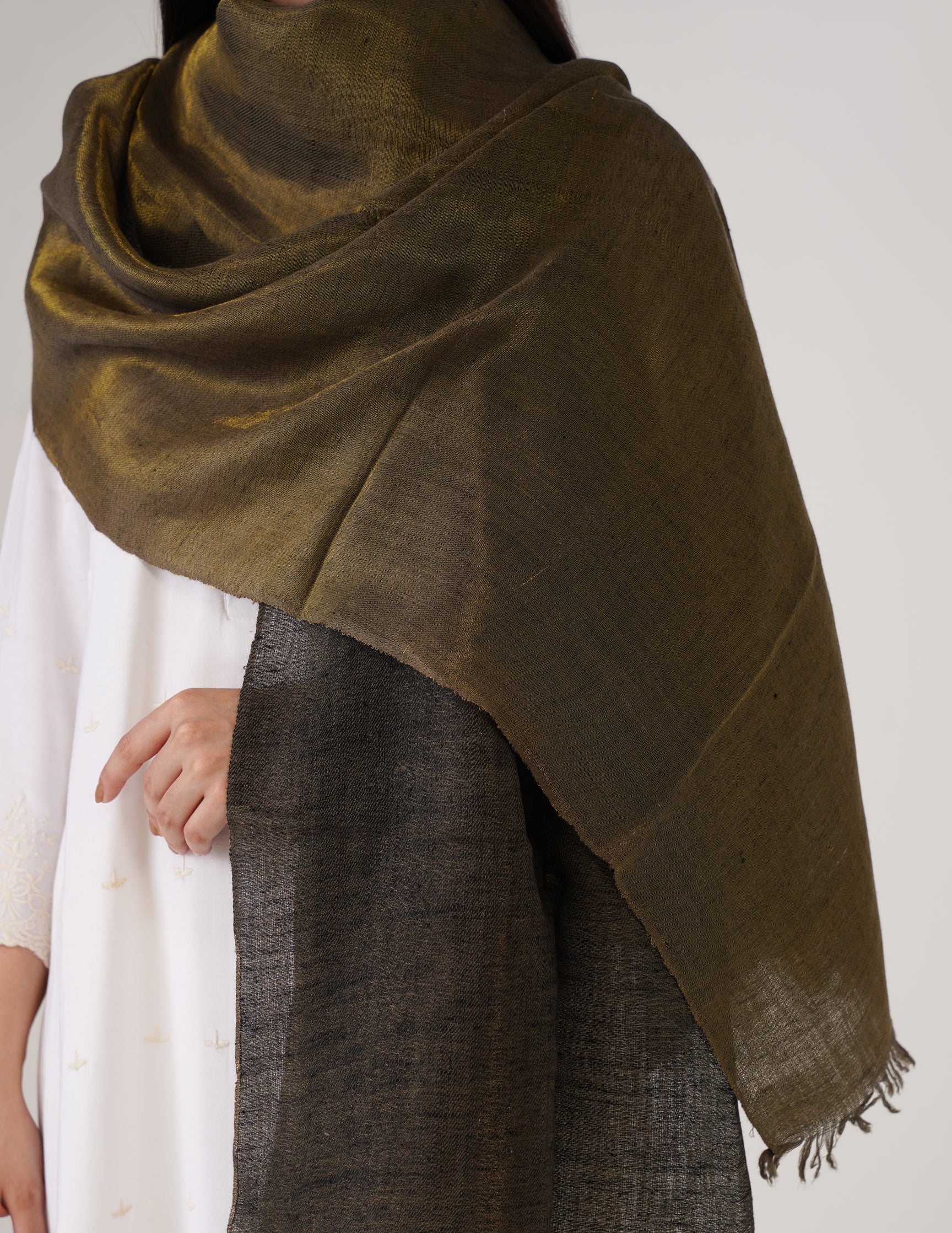 Kashmiri Handwoven Pashmina Reversible Stole – Black & Metallic Golden | Handwoven Heritage - Kashmir Box