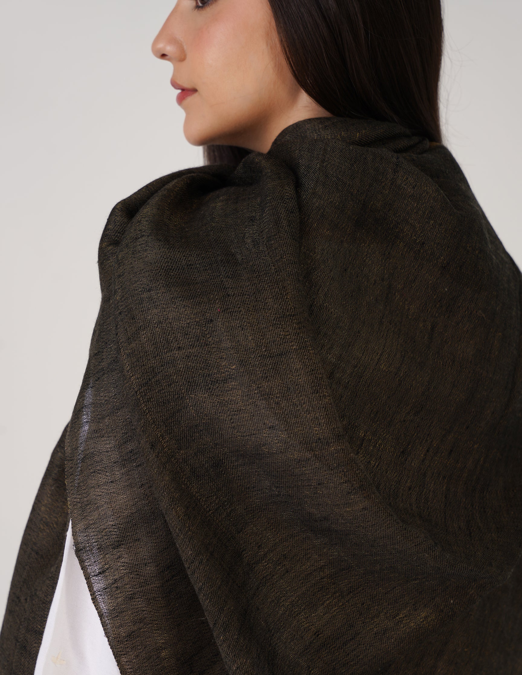 Kashmiri Handwoven Pashmina Reversible Stole – Black & Metallic Golden | Handwoven Heritage - Kashmir Box