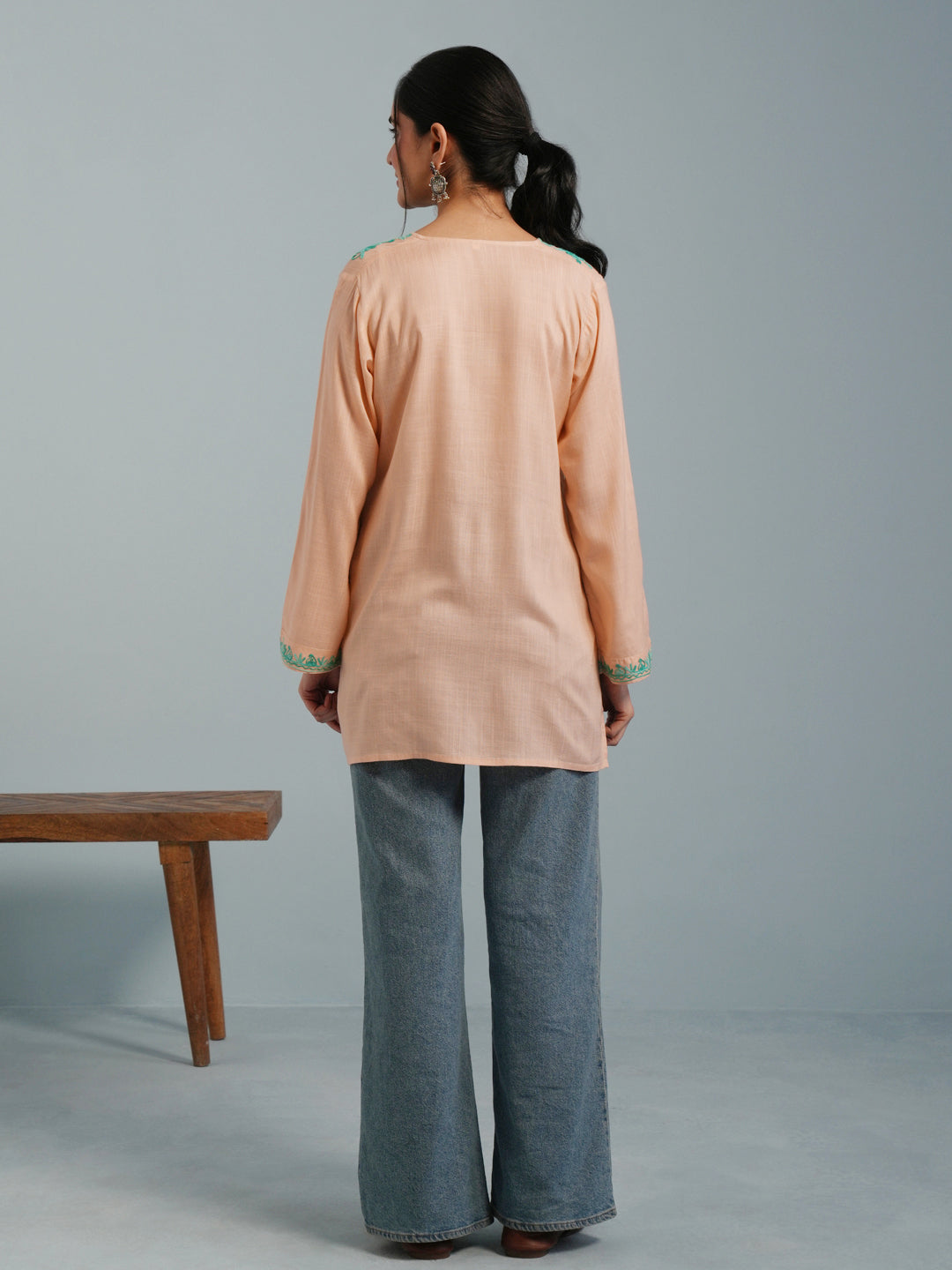 Almond Kashmiri Aari Embroidered Rayon Kurta