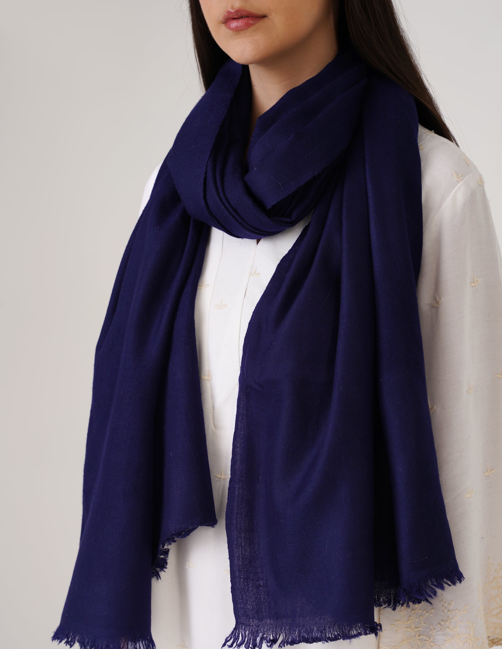 Kashmiri Handwoven Solid Cashmere Pashmina Shawl – Indigo Blue | Handwoven Heritage - Kashmir Box