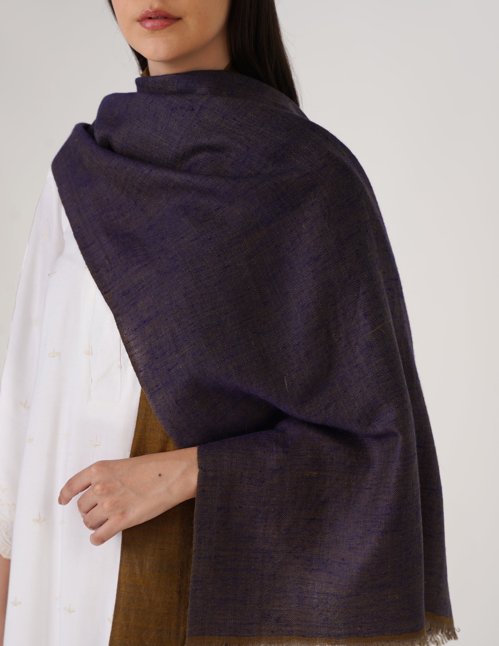 Kashmiri Handwoven Pashmina Reversible Stole – Blue & Mustard | Handwoven Heritage - Kashmir Box