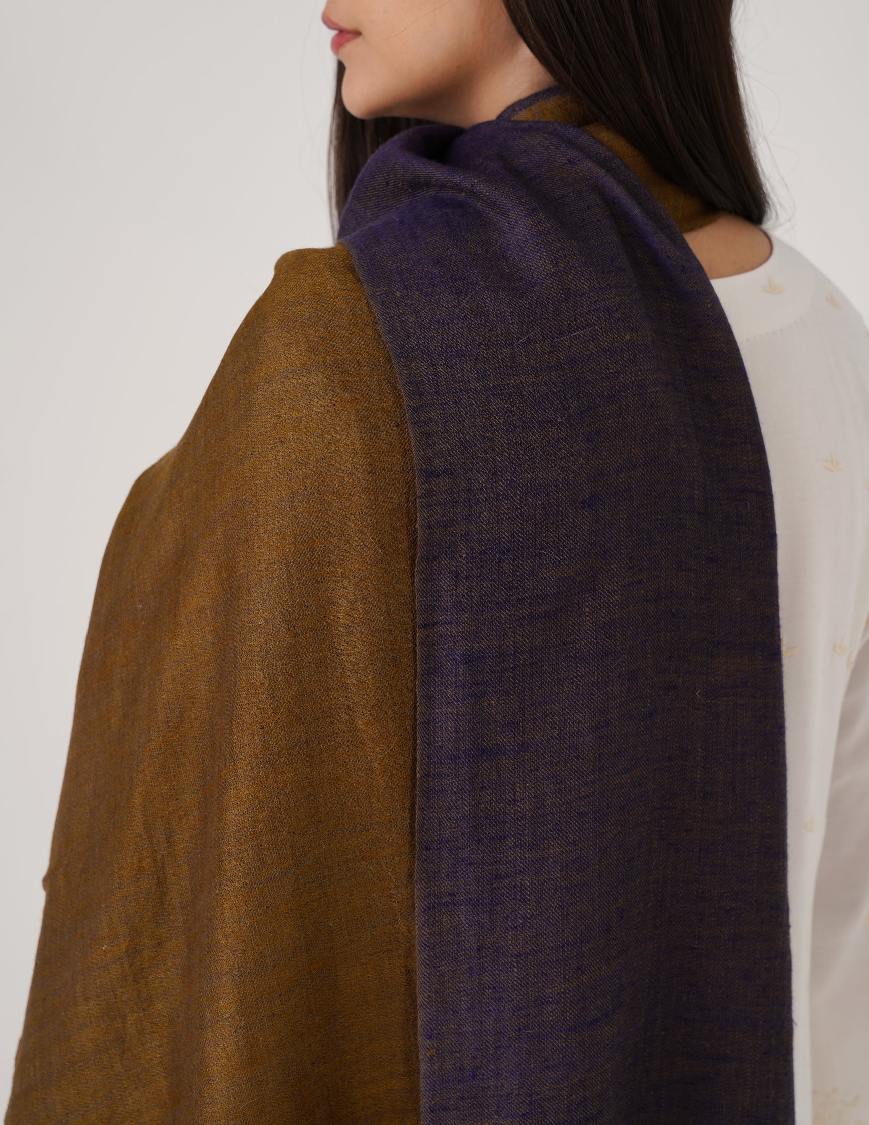 Kashmiri Handwoven Pashmina Reversible Stole – Blue & Mustard | Handwoven Heritage - Kashmir Box