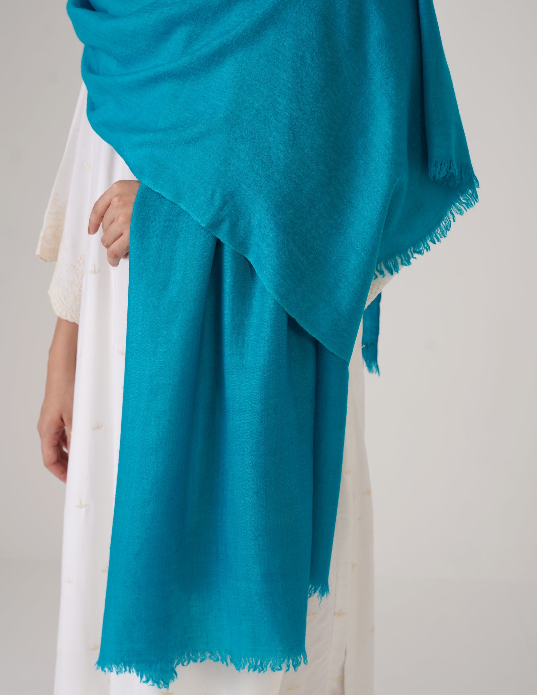 Kashmiri Handwoven Solid Cashmere Pashmina Shawl – Turquoise Blue | Handwoven Heritage - Kashmir Box