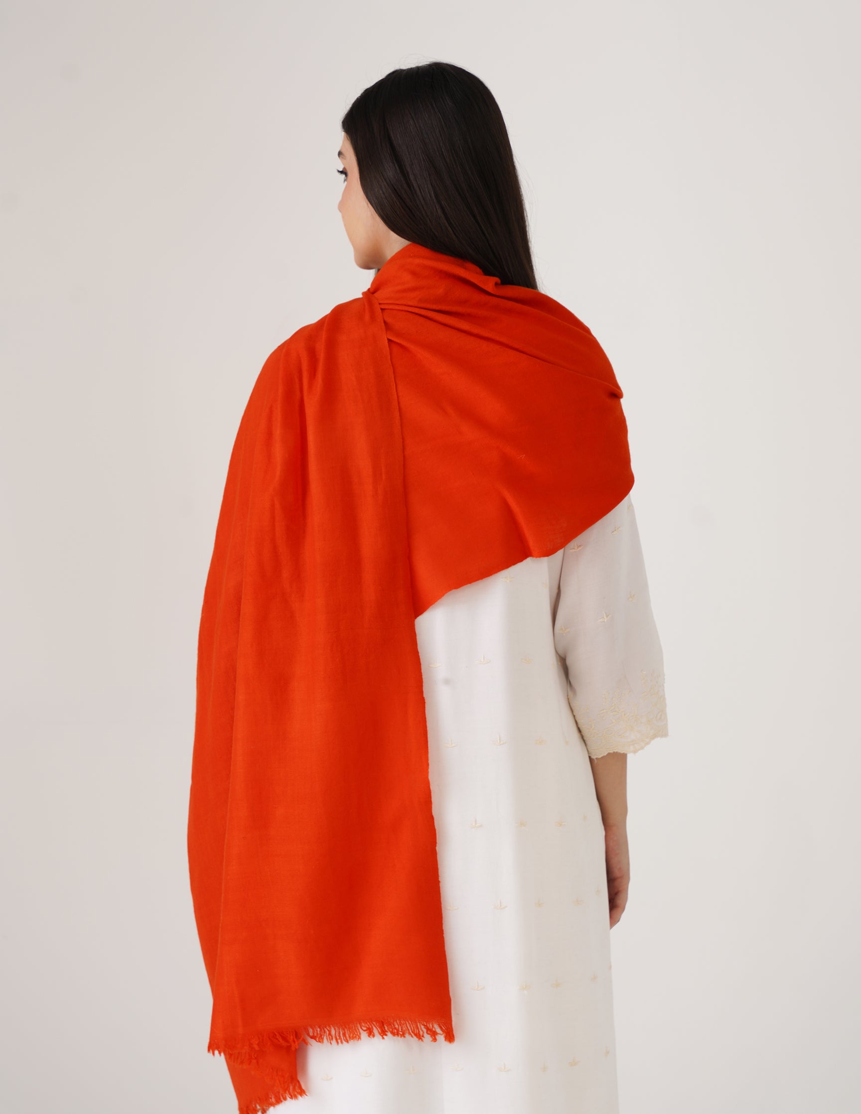 Kashmiri Handwoven Solid Cashmere Pashmina Shawl – Carrot Orange | Handwoven Heritage - Kashmir Box