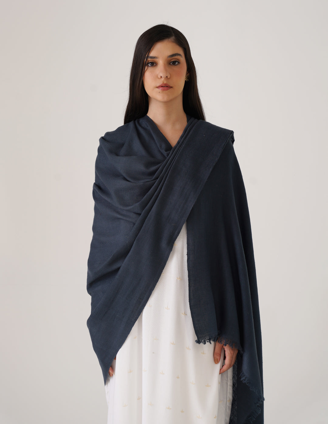 Kashmiri Handwoven Solid Cashmere Pashmina Shawl – Dark Teal Blue | Handwoven Heritage - Kashmir Box