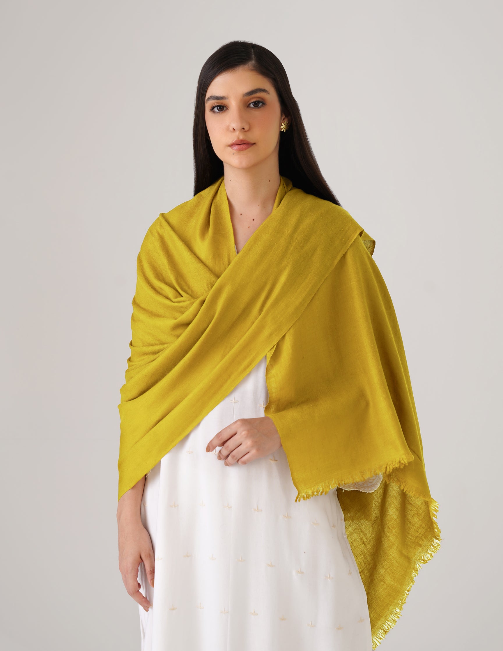 Kashmiri Handwoven Solid Cashmere Pashmina Shawl – Mustard Olive | Handwoven Heritage - Kashmir Box