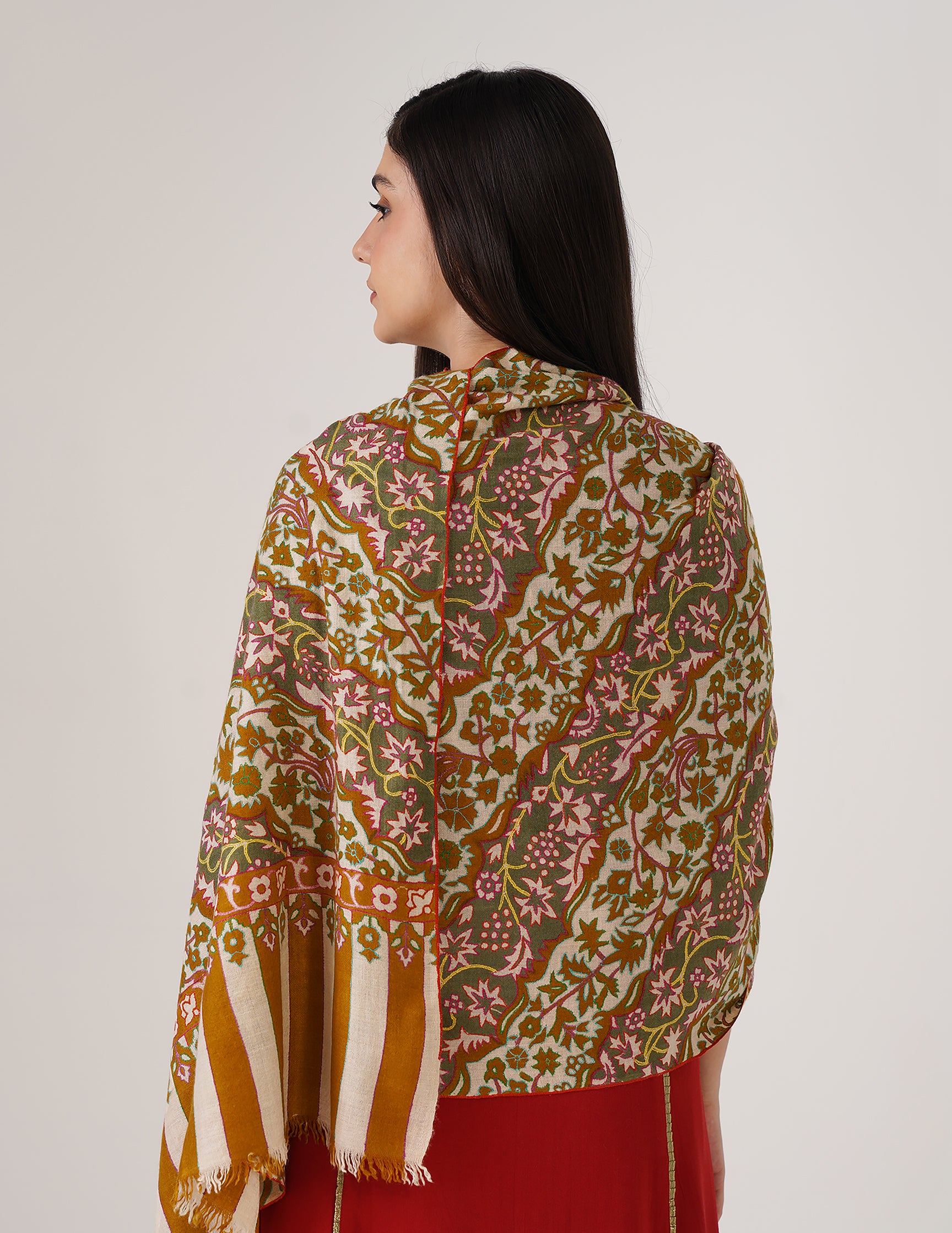 Kashmiri Handwoven Pashmina Sozni Stole Outline Embroidery – Mustard Gold | Handwoven Heritage | GI Certified - Kashmir Box