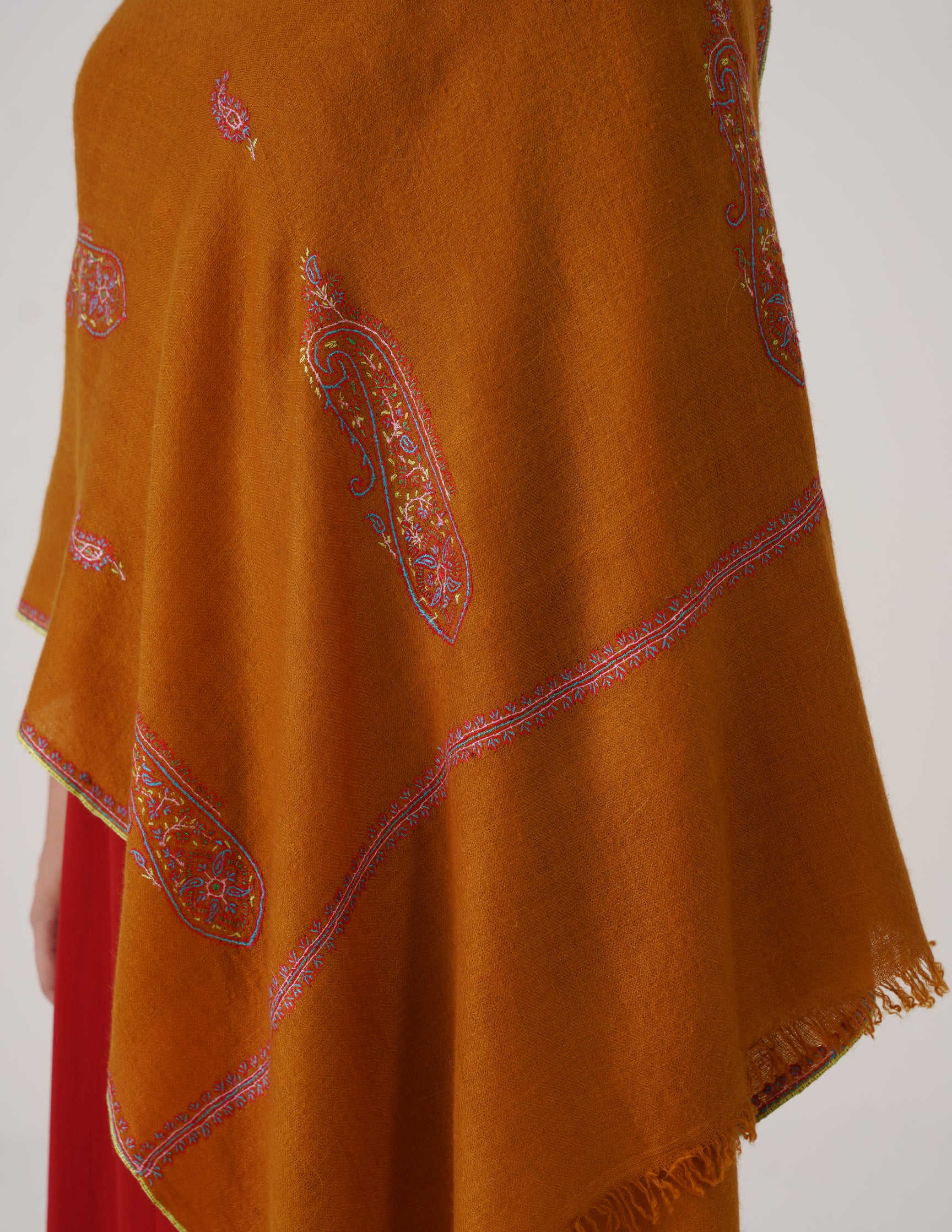 Kashmiri Handwoven Pashmina Sozni Stole Bootidar – Mustard | Handwoven Heritage - Kashmir Box