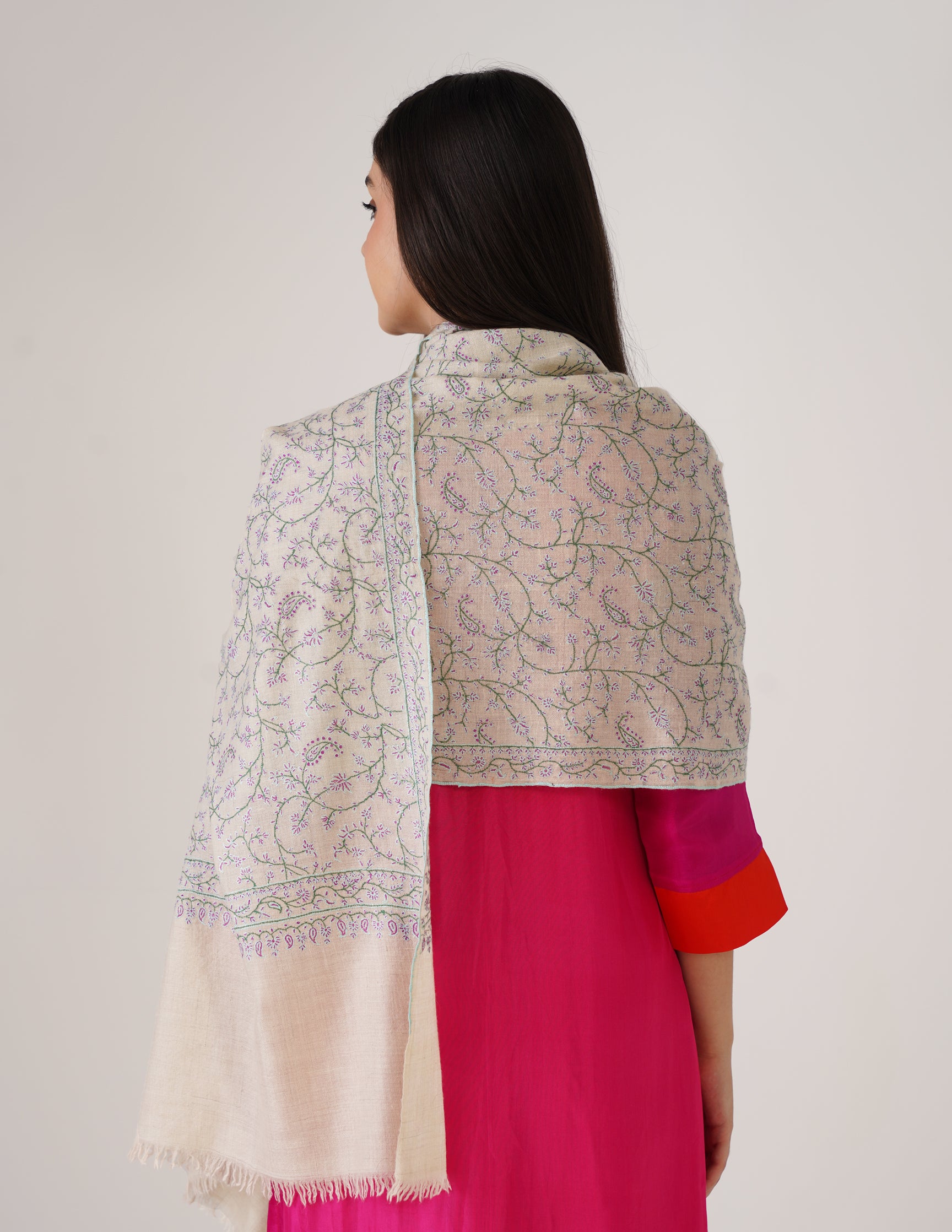 Kashmiri Handwoven Pashmina Sozni Stole Heavy Jaalidar – Off White | Handwoven Heritage - Kashmir Box