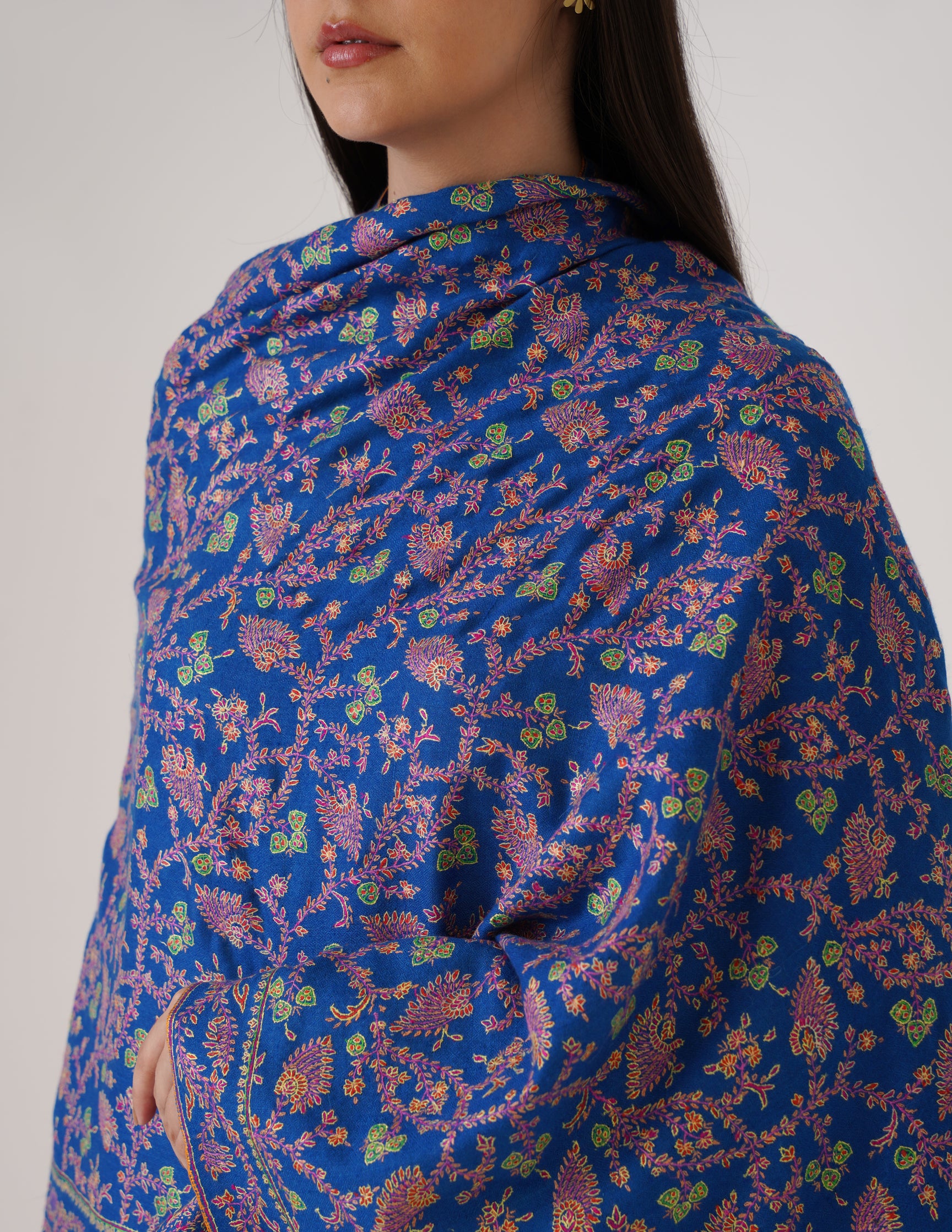Kashmiri Handwoven Pashmina Sozni Stole Heavy Jaalidar – Royal Blue | Handwoven Heritage - Kashmir Box