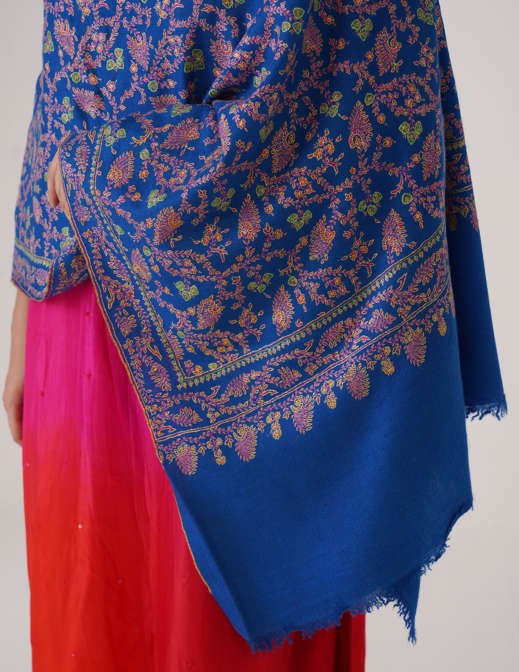 Kashmiri Handwoven Pashmina Sozni Stole Heavy Jaalidar – Royal Blue | Handwoven Heritage - Kashmir Box