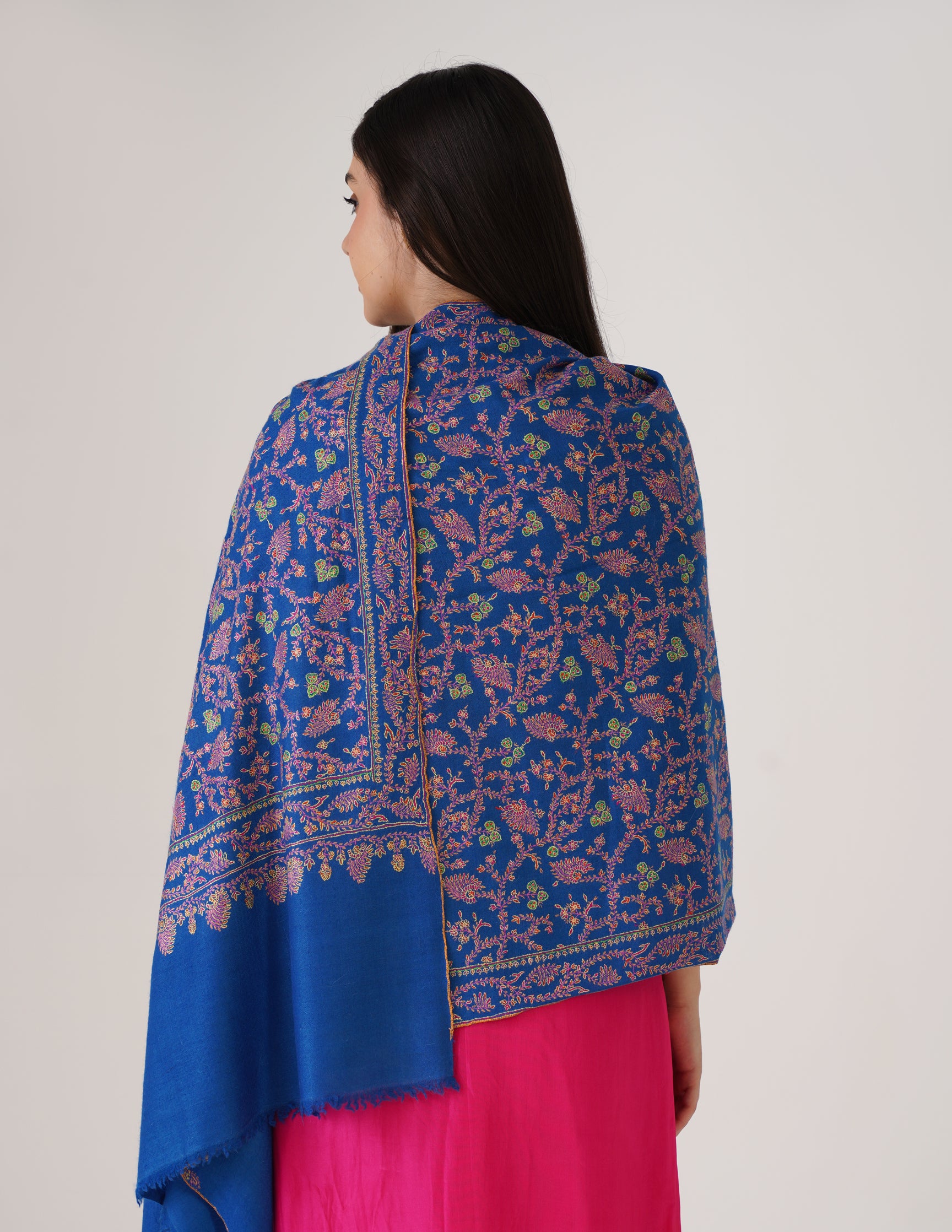 Kashmiri Handwoven Pashmina Sozni Stole Heavy Jaalidar – Royal Blue | Handwoven Heritage - Kashmir Box