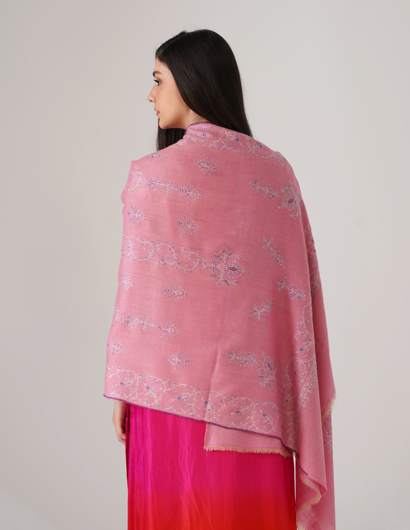 Kashmiri Handwoven Pashmina Sozni Stole Modern Design – Pink | Handwoven Heritage - Kashmir Box