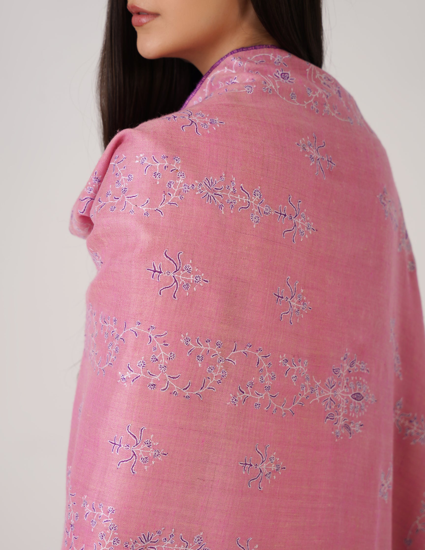 Kashmiri Handwoven Pashmina Sozni Stole Modern Design – Pink | Handwoven Heritage - Kashmir Box