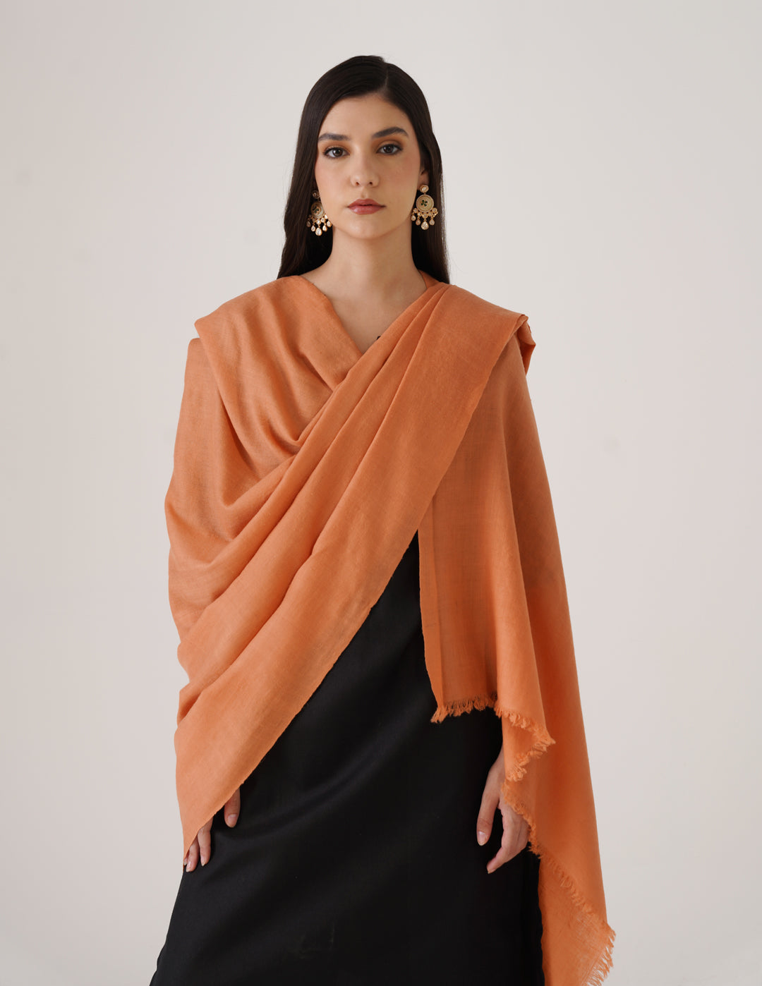 Kashmiri Handwoven Solid Cashmere Pashmina Shawl – Peach Luxury