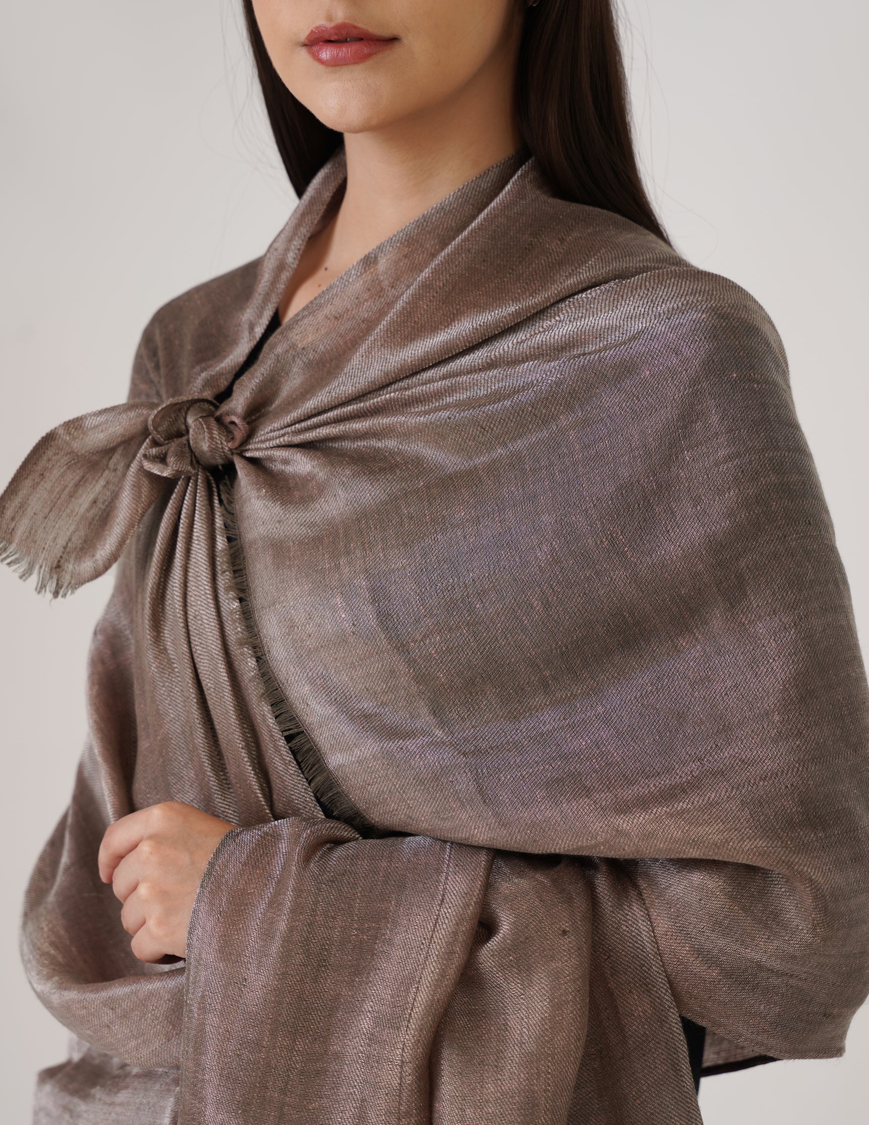 Kashmiri Handwoven Pashmina Reversible Stole – Pale Pink & Silver | Handwoven Heritage - Kashmir Box
