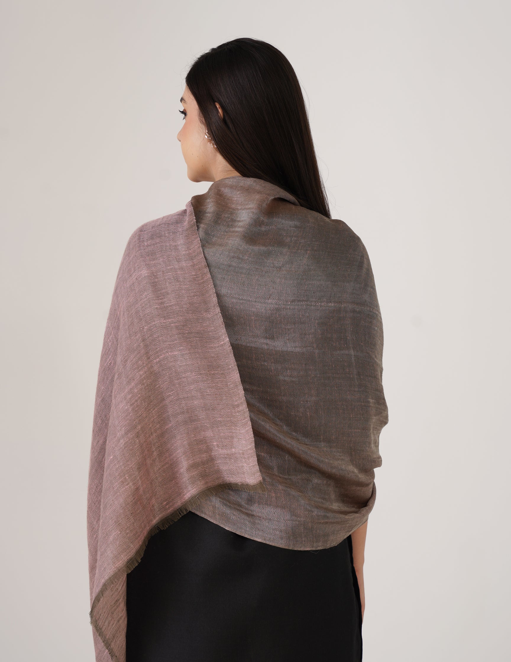 Kashmiri Handwoven Pashmina Reversible Stole – Pale Pink & Silver | Handwoven Heritage - Kashmir Box