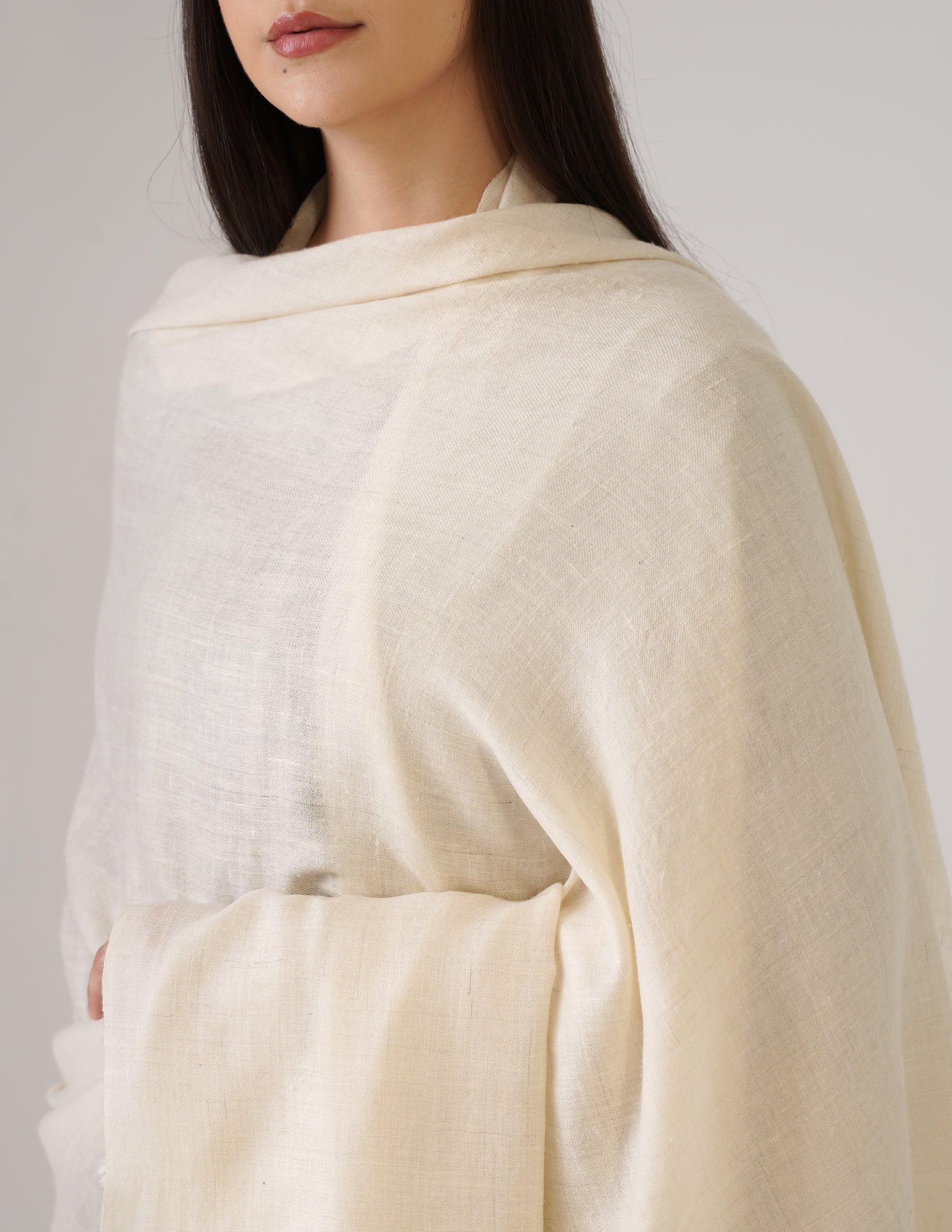 Kashmiri Handwoven Solid Cashmere Pashmina Shawl – Off White | Handwoven Heritage - Kashmir Box