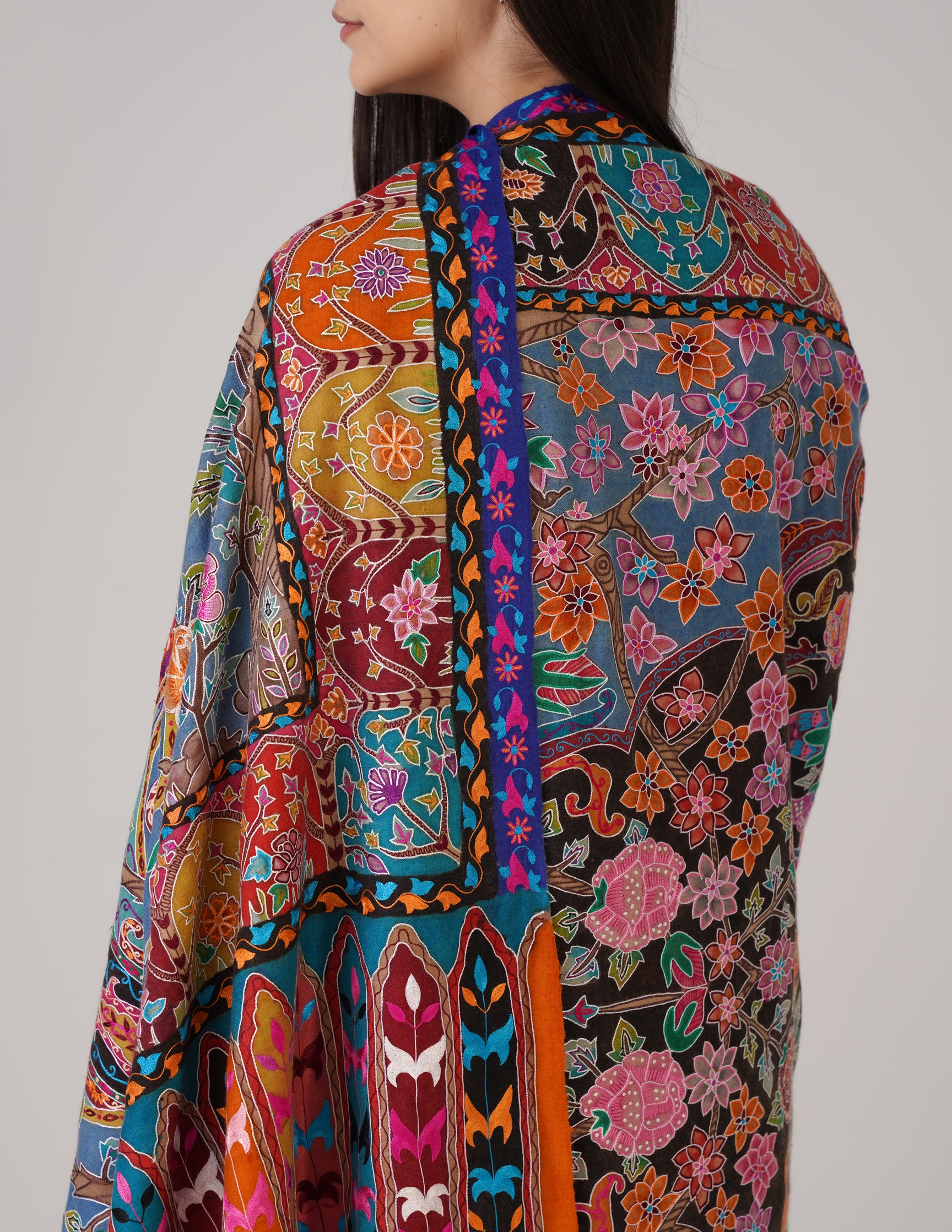 Kashmiri Handwoven Pashmina Sozni Shawl Modern Design – Multicolour | Handwoven Heritage - Kashmir Box