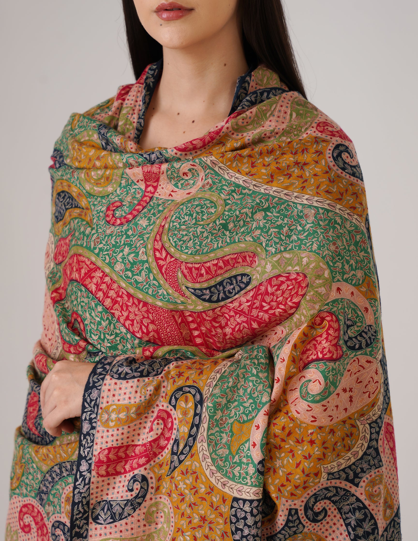 Kashmiri Handwoven Pashmina Sozni Shawl Modern Design – Multicolour | Handwoven Heritage - Kashmir Box