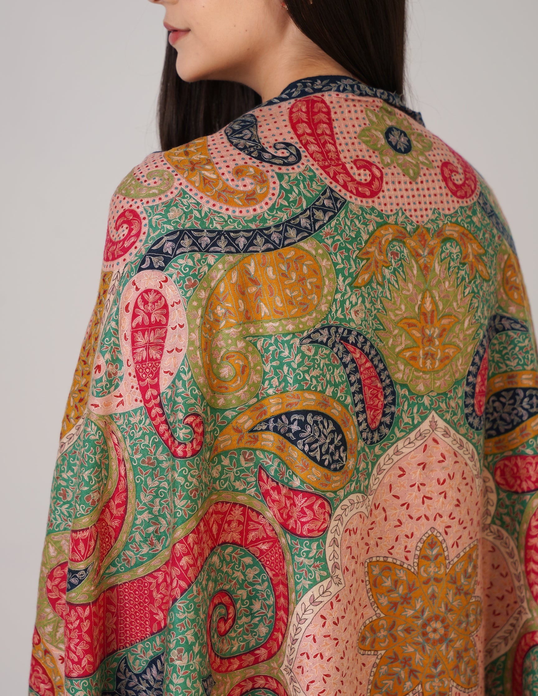 Kashmiri Handwoven Pashmina Sozni Shawl Modern Design – Multicolour | Handwoven Heritage - Kashmir Box