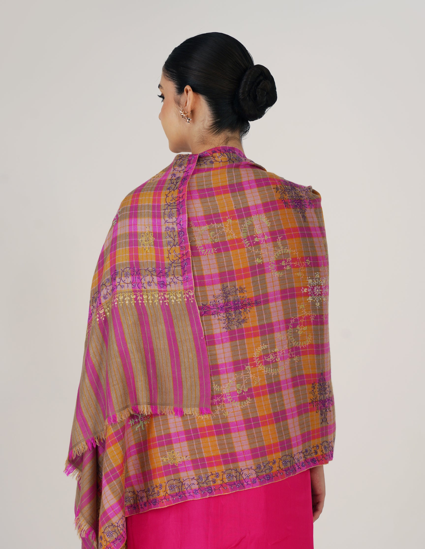 Kashmiri Handwoven Pashmina Sozni Stole Modern Design – Grey & Purple | Handwoven Heritage - Kashmir Box