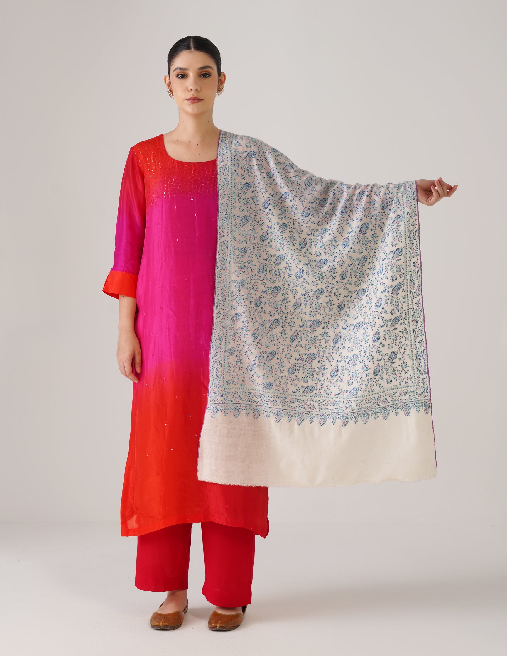 Kashmiri Handwoven Pashmina Sozni Stole Heavy Jaalidar – White | Handwoven Heritage - Kashmir Box