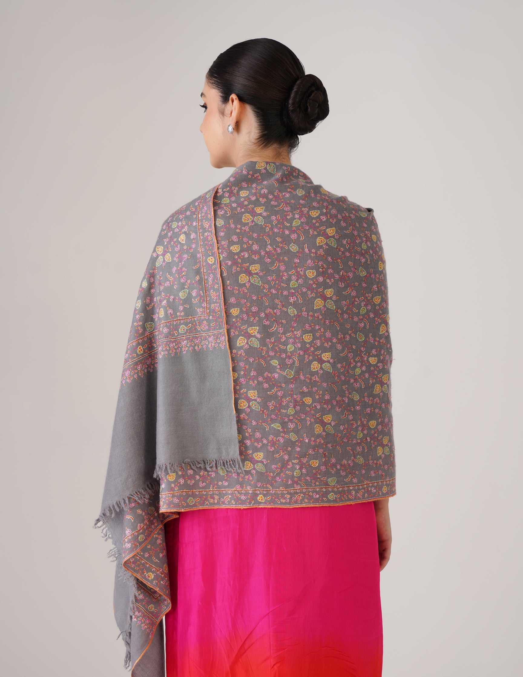 Kashmiri Handwoven Pashmina Sozni Stole Heavy Jaalidar – Grey | Handwoven Heritage - Kashmir Box