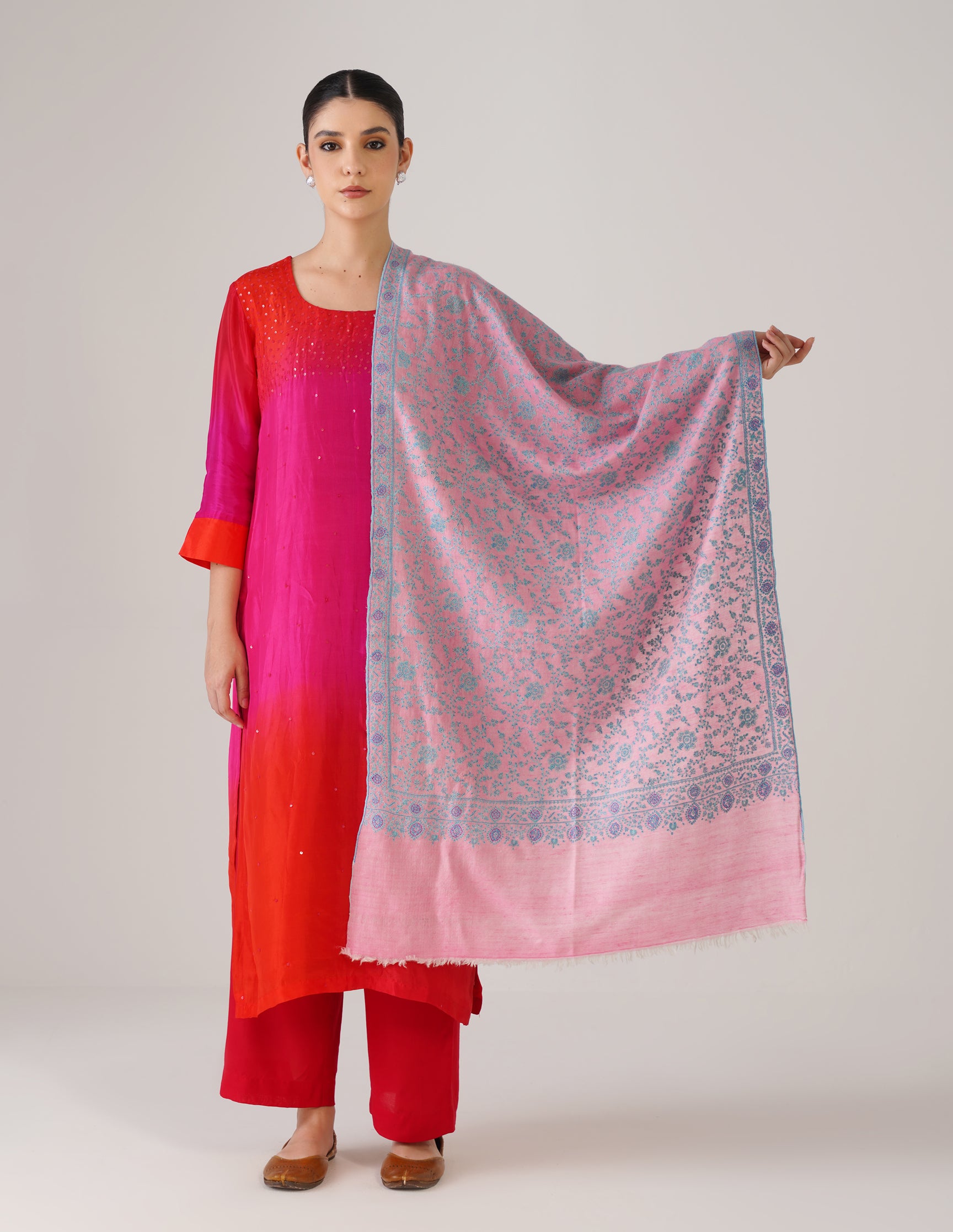 Kashmiri Handwoven Pashmina Sozni Stole Heavy Jaalidar – Pink | Handwoven Heritage - Kashmir Box