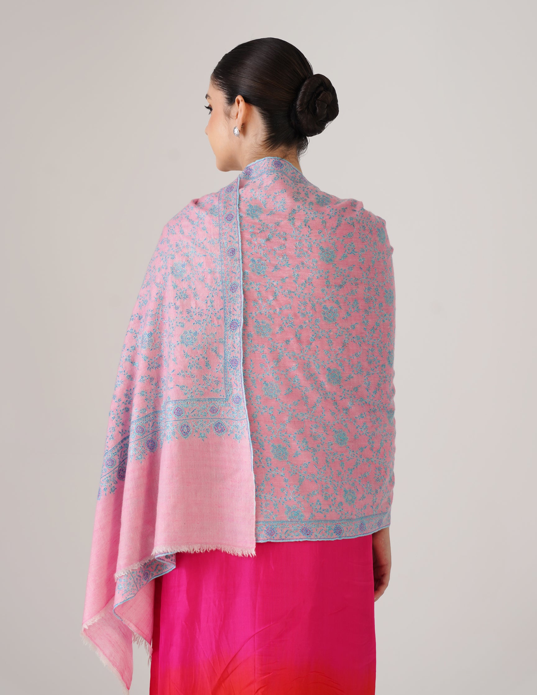 Kashmiri Handwoven Pashmina Sozni Stole Heavy Jaalidar – Pink | Handwoven Heritage - Kashmir Box