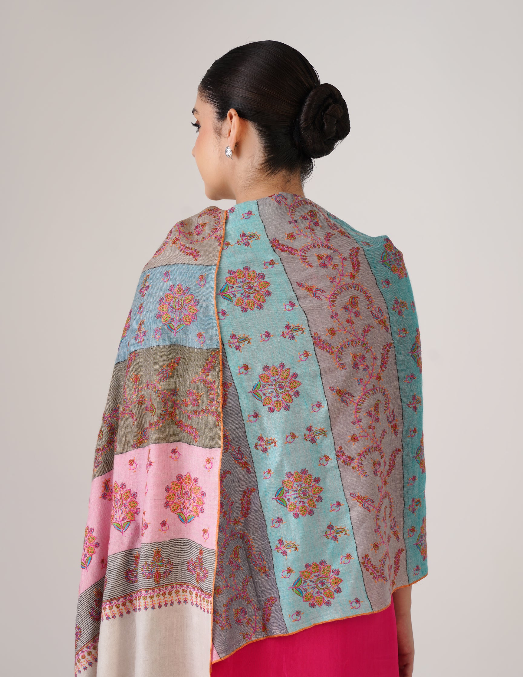 Kashmiri Handwoven Pashmina Sozni Stole Modern Stripes – Multicoloured | Handwoven Heritage - Kashmir Box