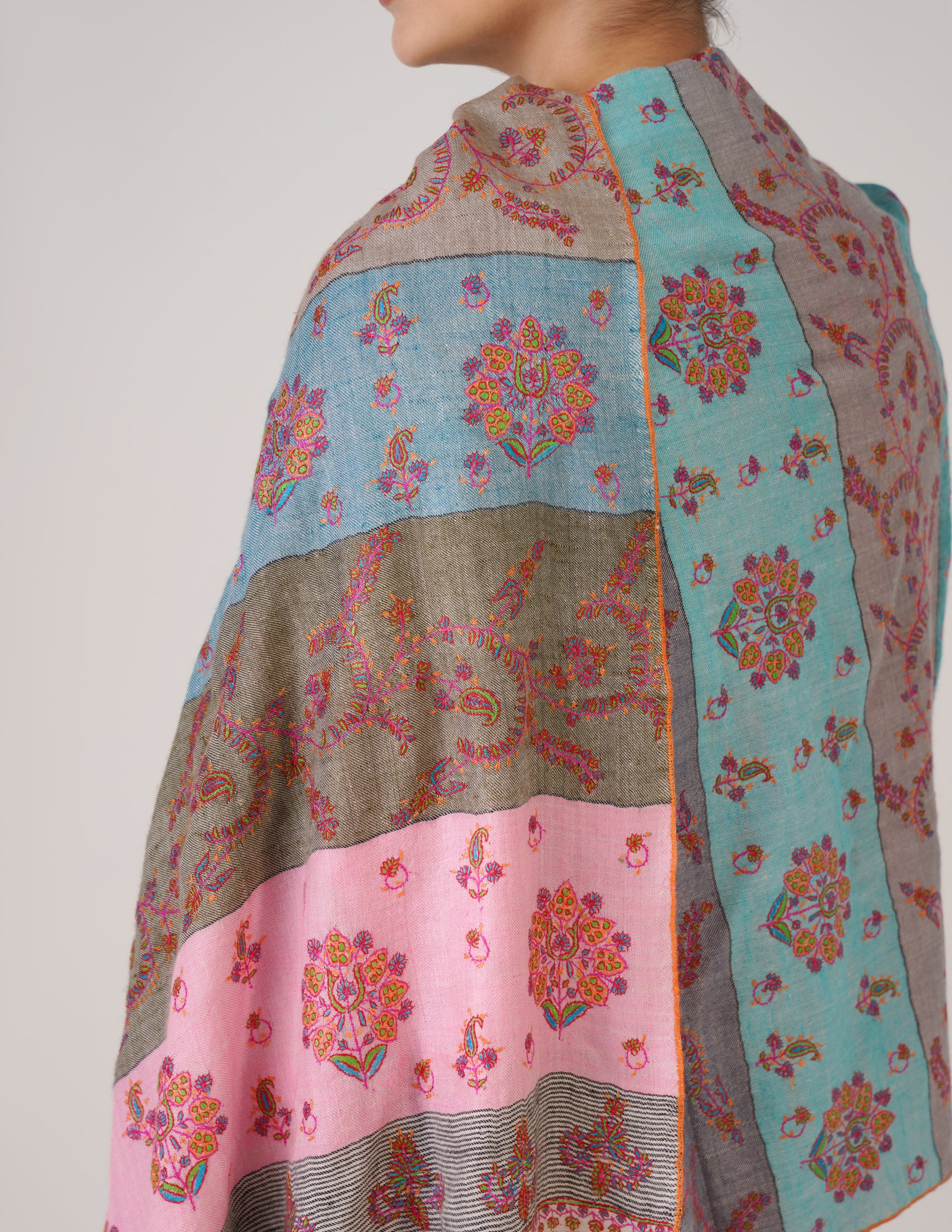 Kashmiri Handwoven Pashmina Sozni Stole Modern Stripes – Multicoloured | Handwoven Heritage - Kashmir Box