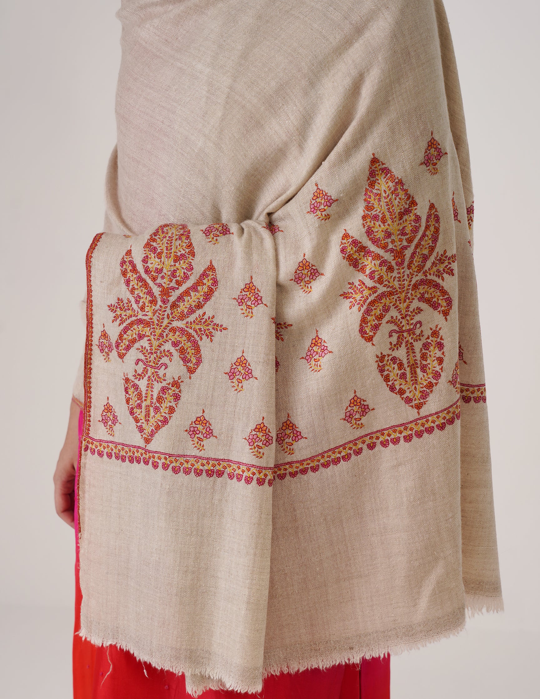 Kashmiri Handwoven Pashmina Sozni Shawl Paldaar – Natural White | Handwoven Heritage - Kashmir Box