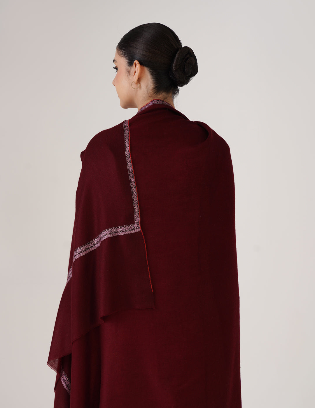 Kashmiri Handwoven Pashmina Sozni Shawl Hashidaar – Wine Red | Multicolour Heritage - Kashmir Box