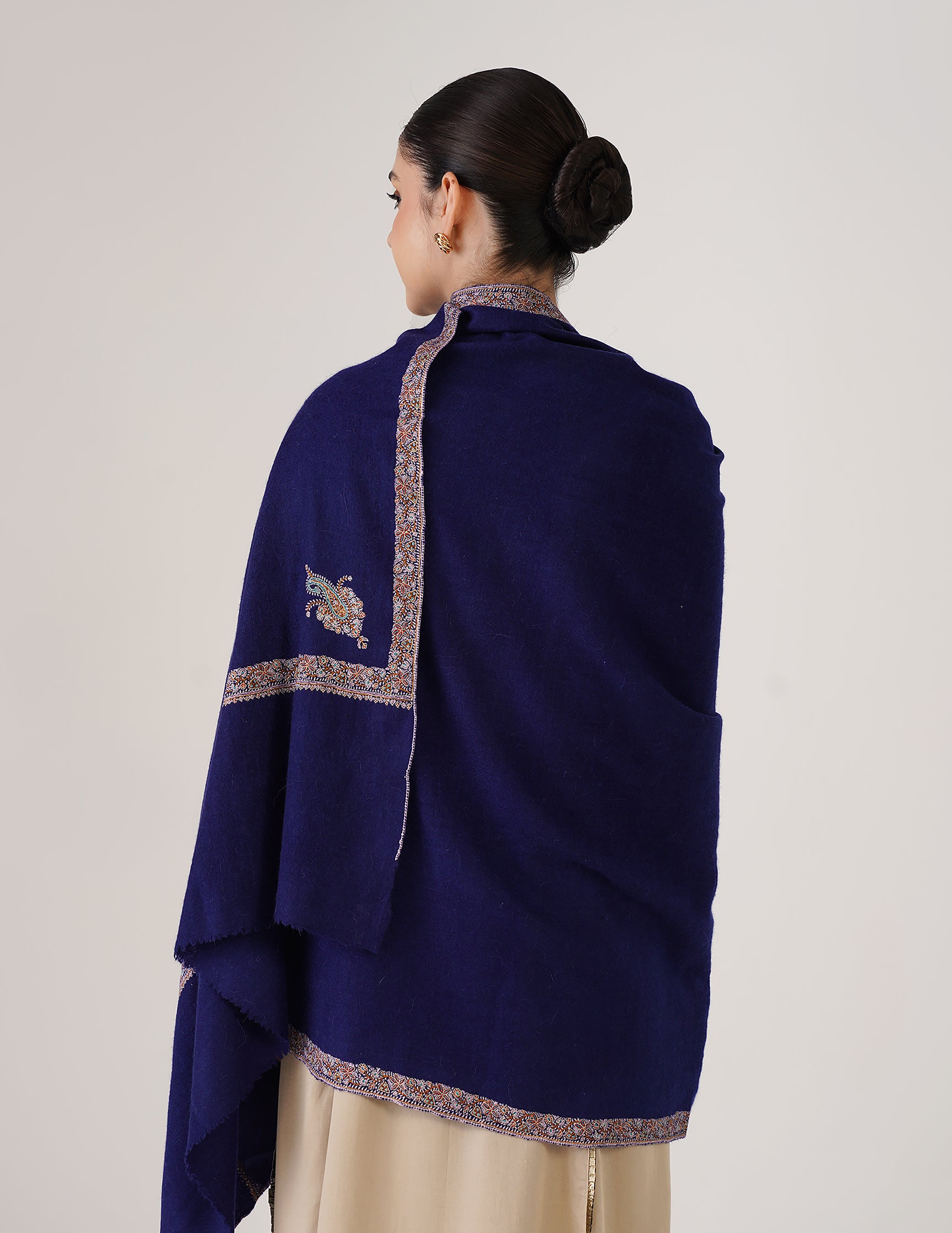 Kashmiri Handwoven Pashmina Sozni Hashidaar Shawl – Navy Blue | Luxury Heritage - Kashmir Box