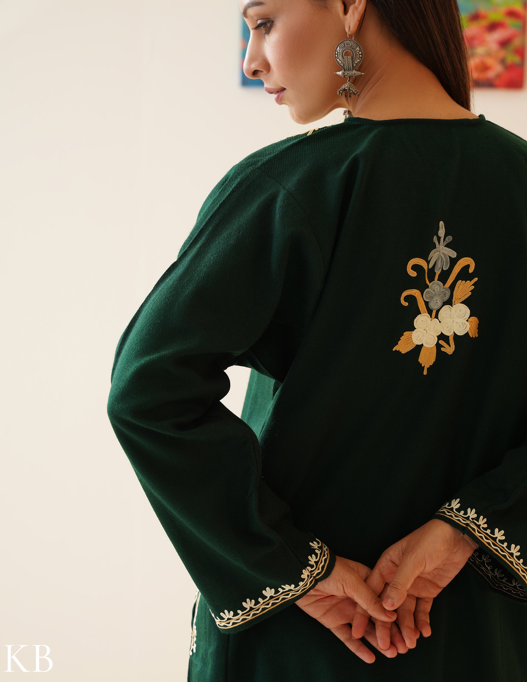 Rang-e-Khizan Green Emerald Aari Phiran - Kashmir Box