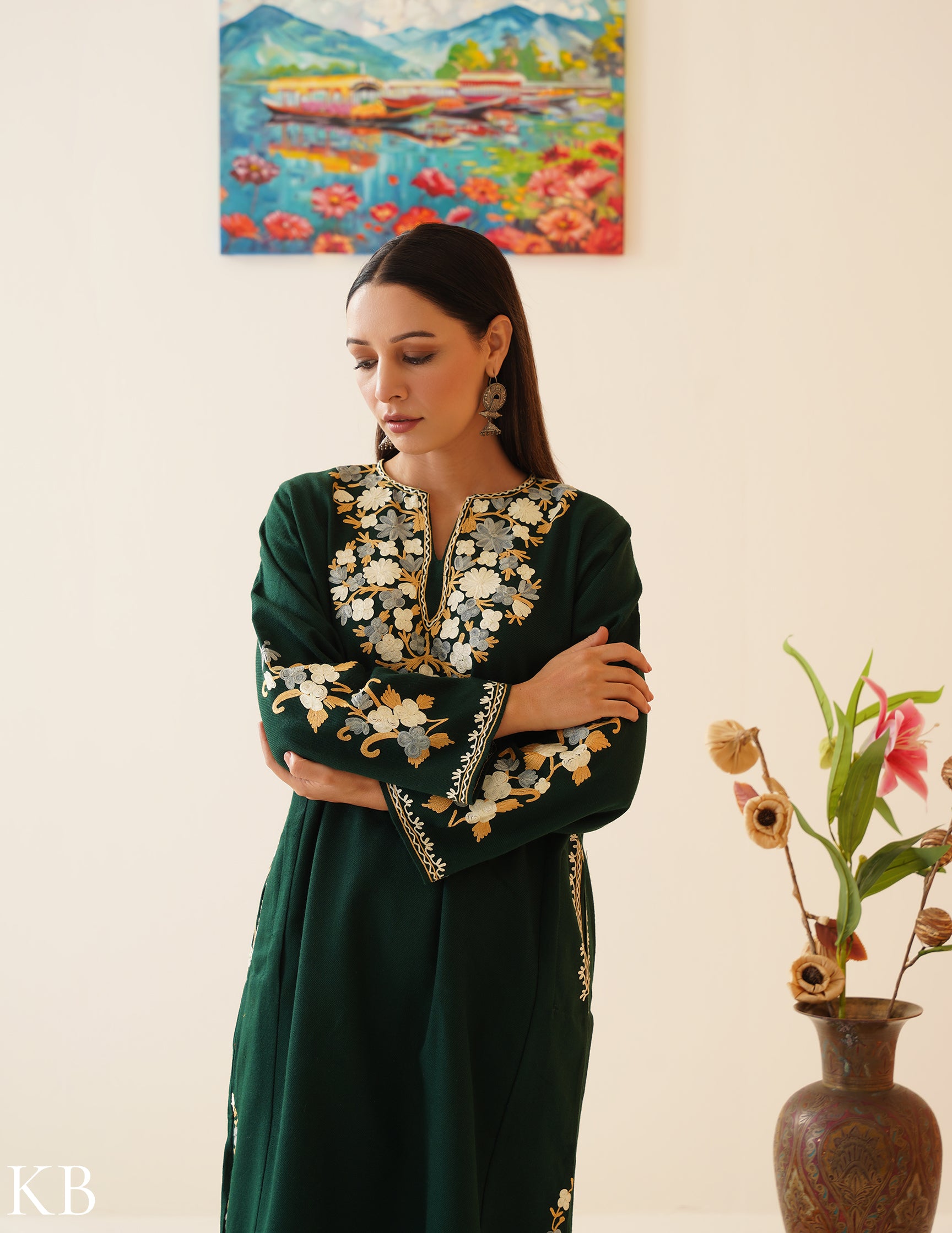 Rang-e-Khizan Green Emerald Aari Phiran - Kashmir Box