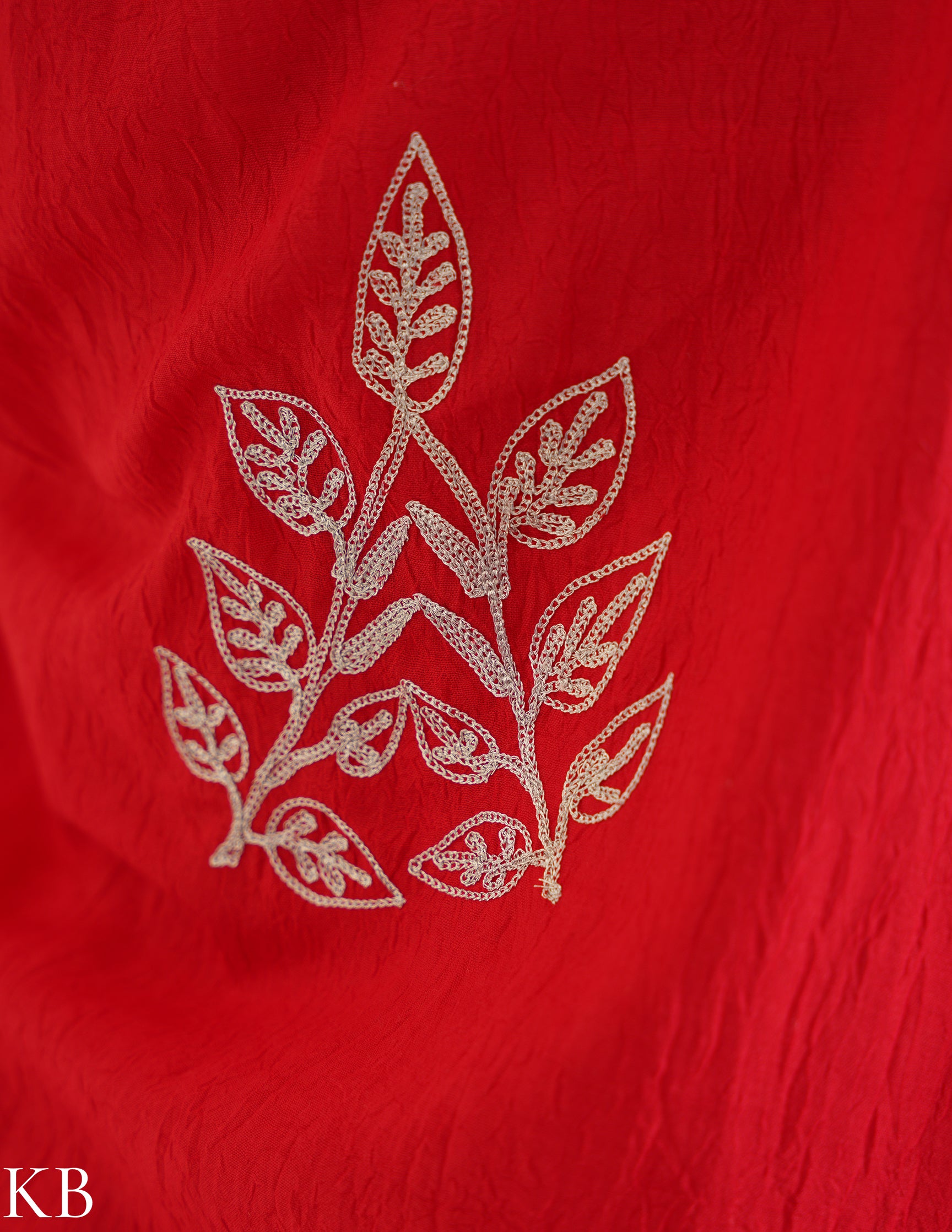 Vibrant Red Zari Embroidered Cotton Kaftan Set | Comfortable Loose-Fit Coordinated Outfit | Summer Ethnic Wear - Kashmir Box