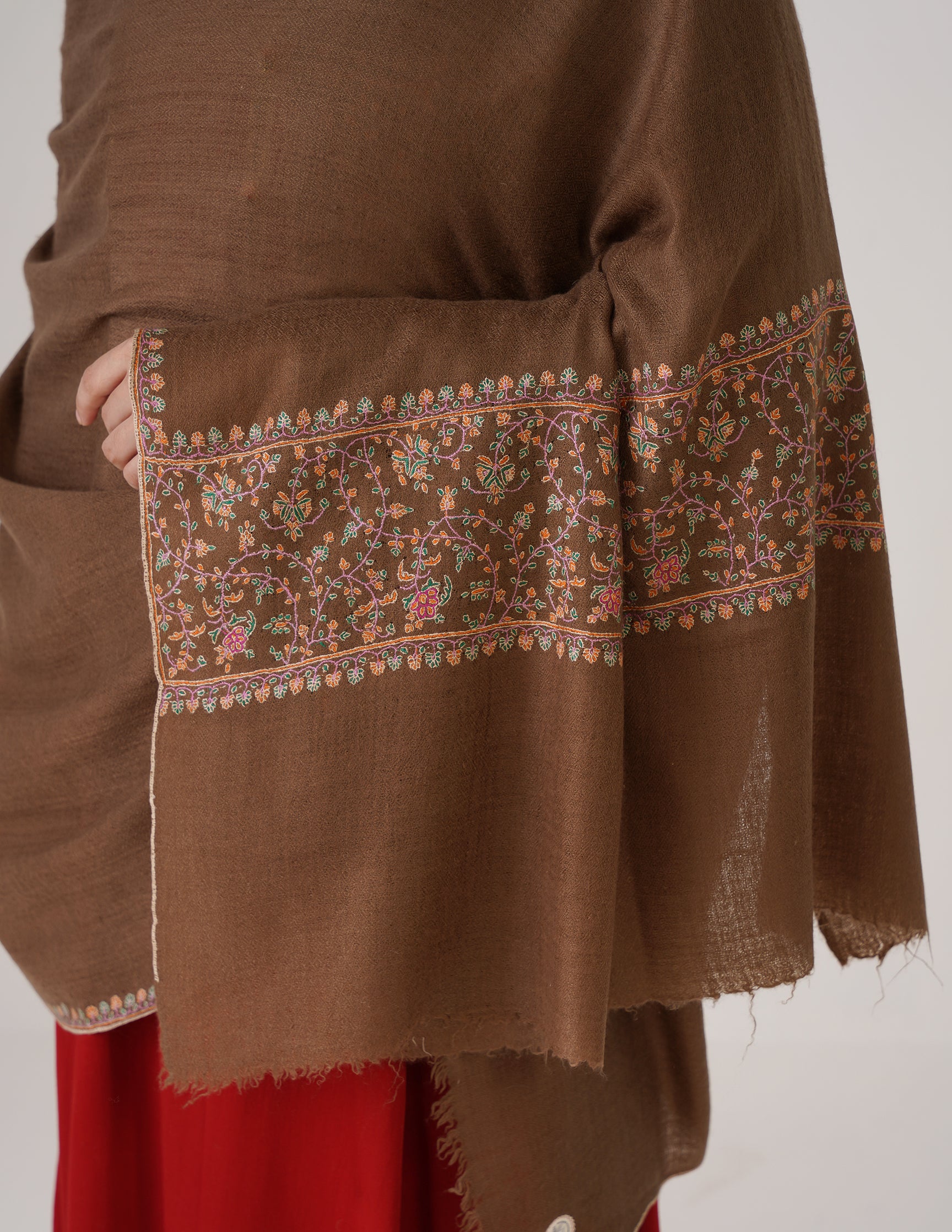 Kashmiri Handwoven Pashmina Sozni Shawl Paldaar – Natural Brown | Handwoven Heritage - Kashmir Box