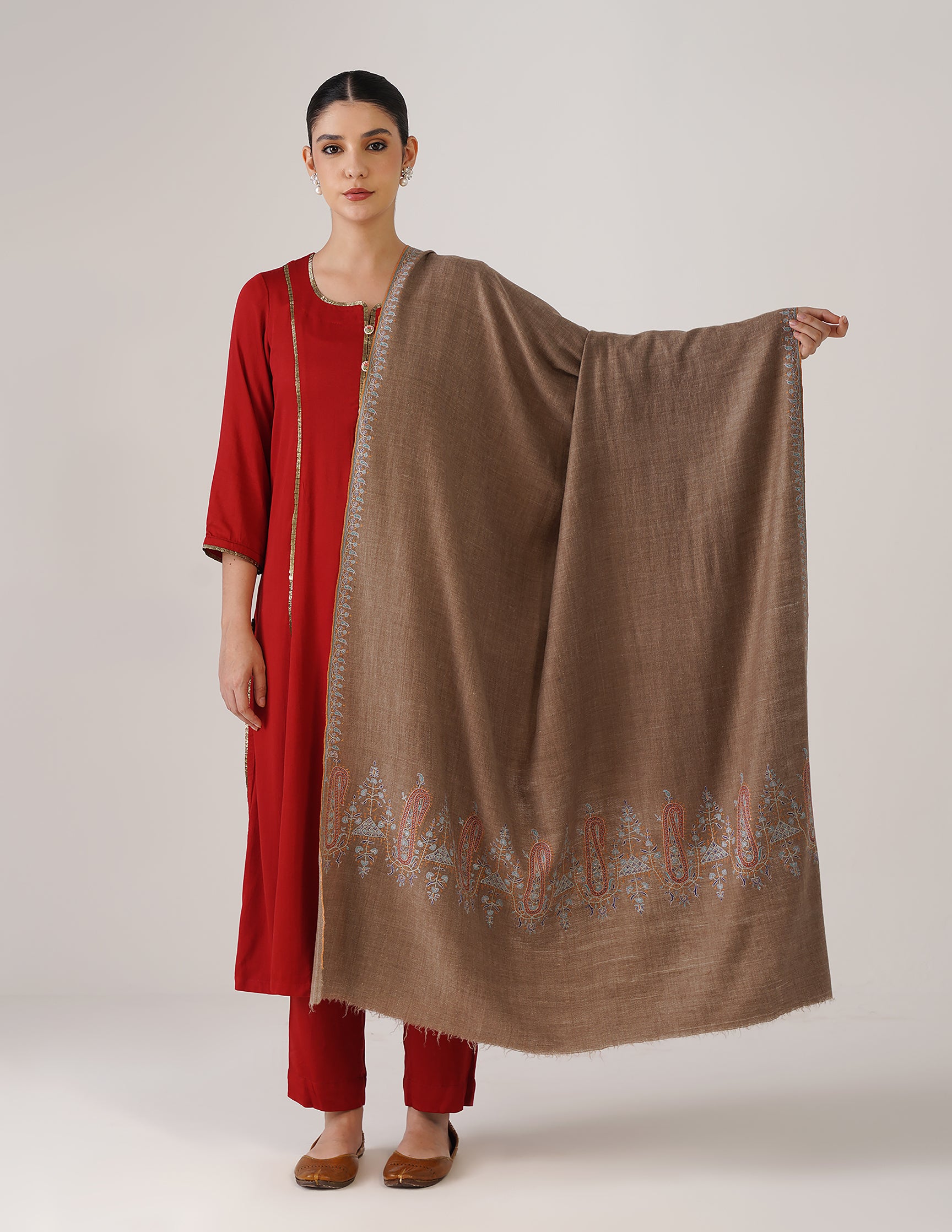 Kashmiri Handwoven Pashmina Sozni Shawl Paldaar – Natural | Handwoven Heritage - Kashmir Box