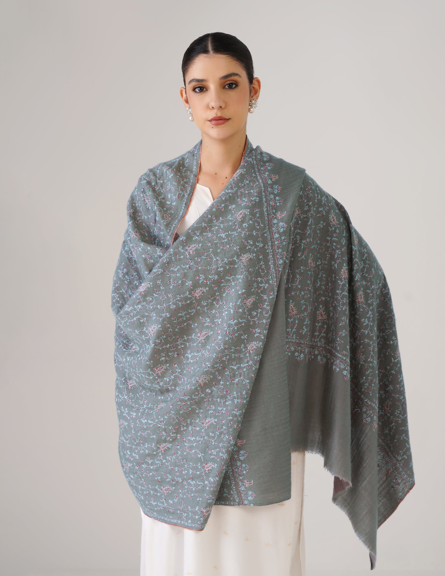 Kashmiri Handwoven Pashmina Sozni-Tilla Shawl – Olive Green | Heritage Luxury - Kashmir Box